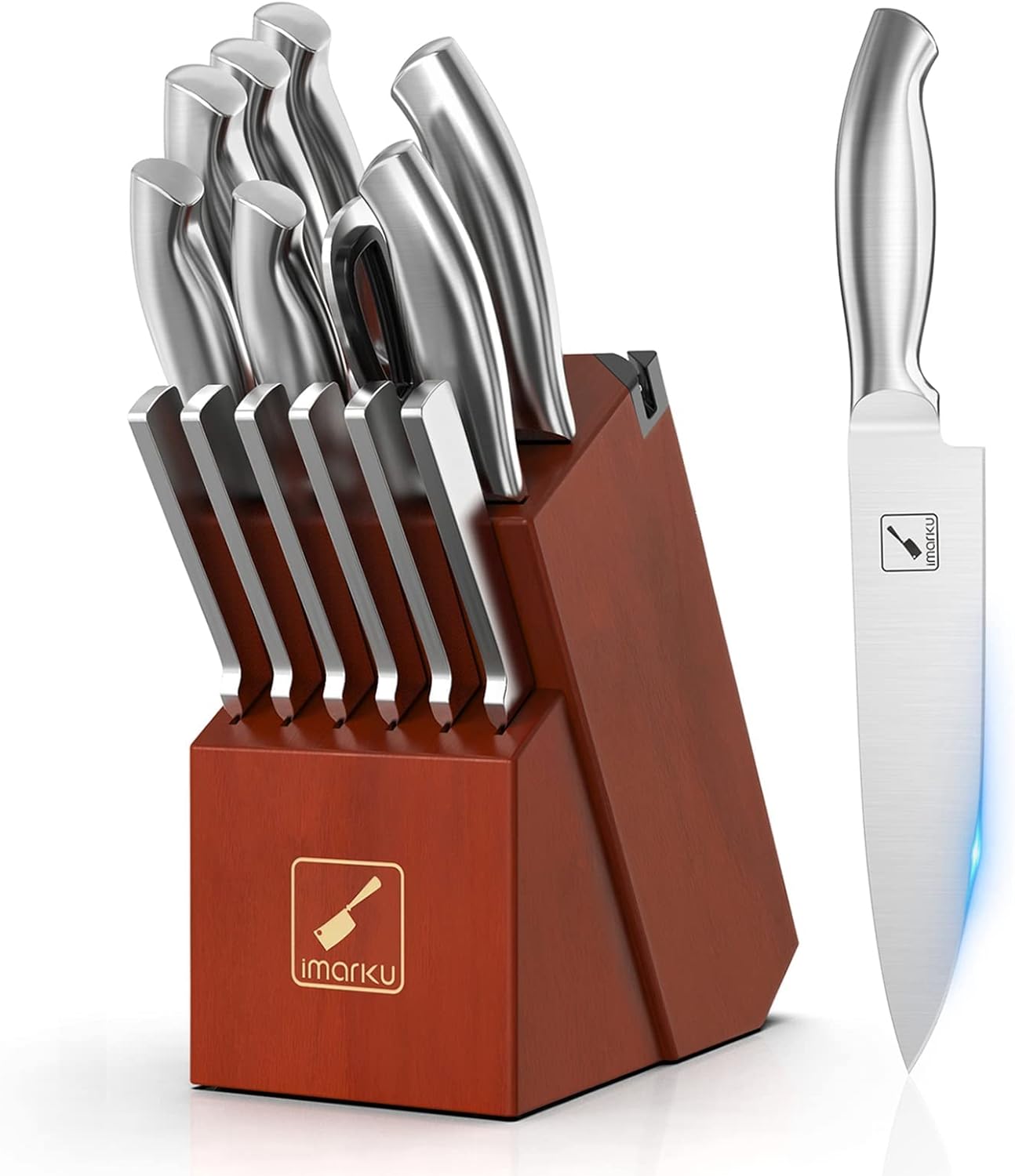 imarku Knife Set, 15-Pieces High Carbon Steel Kitchen Knife Set, Ultra Sharp Knife Set with Block, Kitchen Knife Sets with Block and Built-in Sharpener, Dishwasher Safe Chef Knife Set