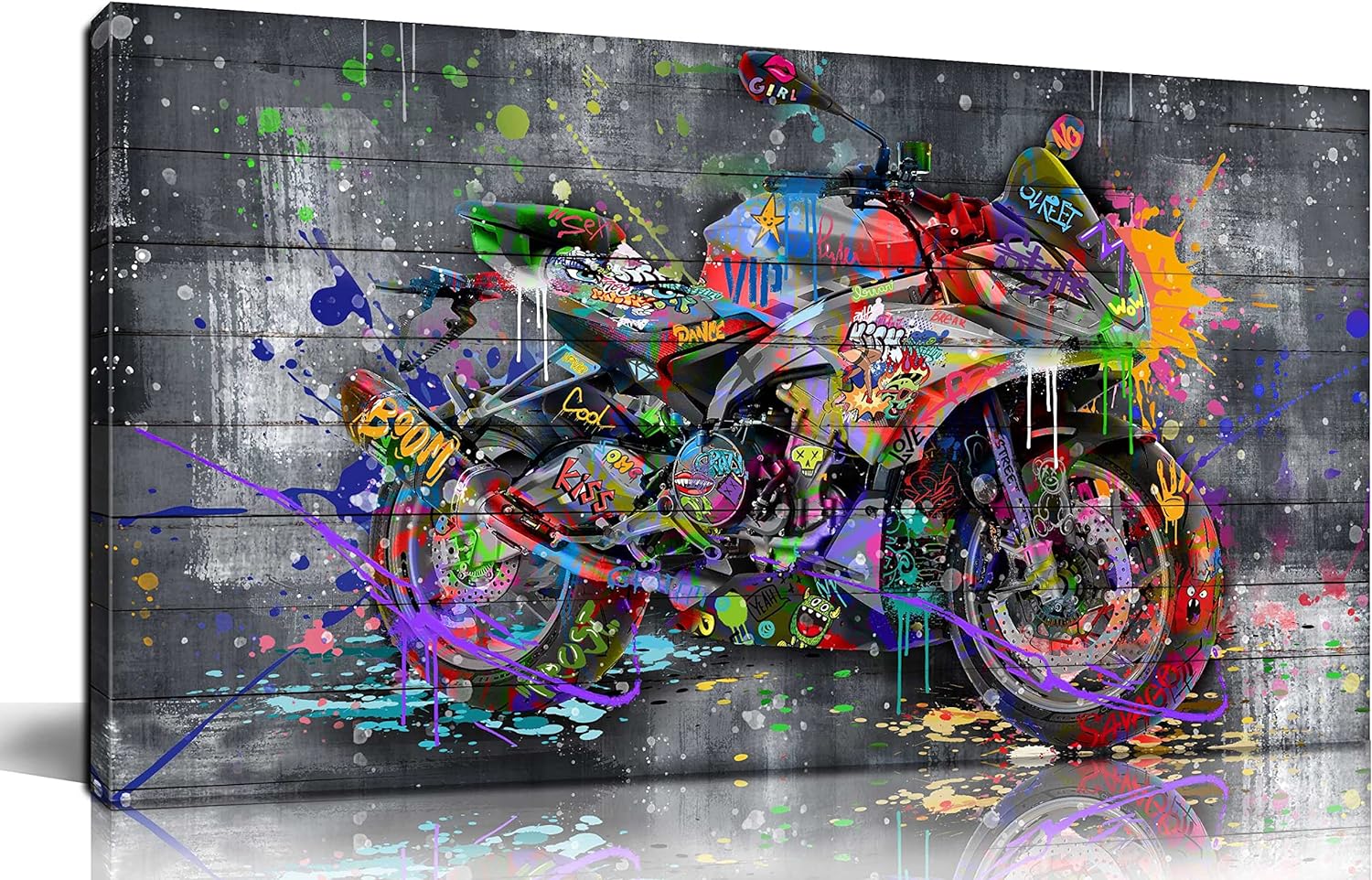 Graffiti Motorcycles Wall-Art - Wall Decor For Bedroom Men - Room Decor For Teens Ready To Hang Size 40 x 20