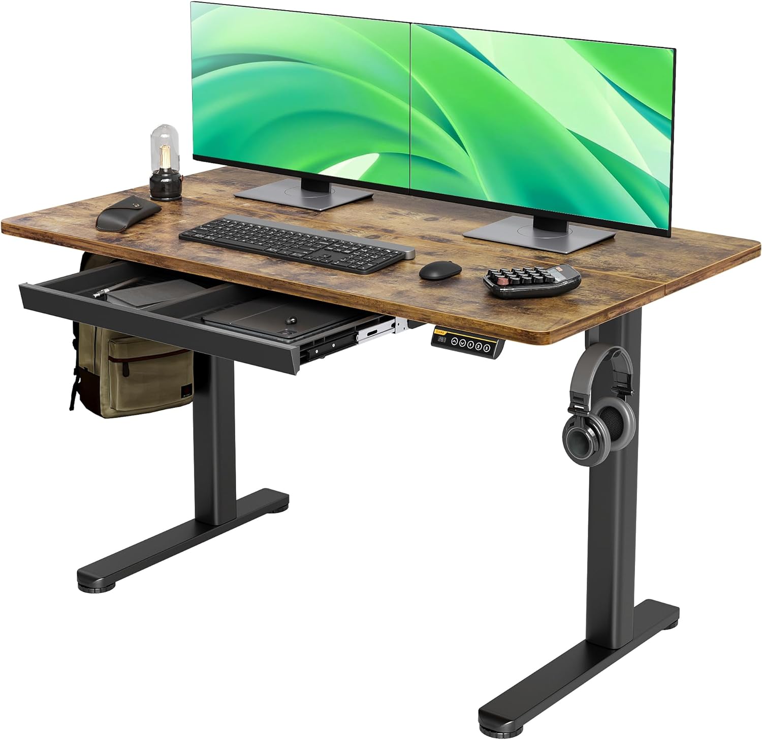 Standing Desk with Drawers, Stand Up Electric Standing Desk Adjustable Height, Sit Stand Desk Computer Workstation, 48 Inch, Rustic Brown