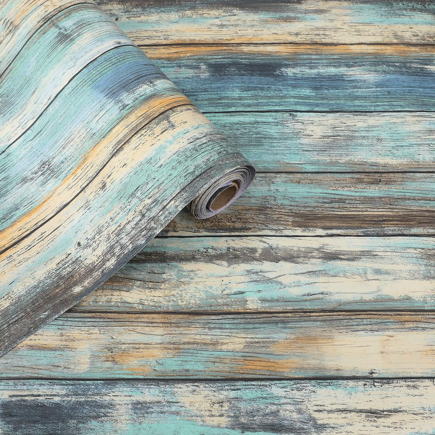 Wood Contact Paper 15.7x118 Self-Adhesive and Removable Wood Peel and Stick Wallpaper Blue Distressed Wood Grain Contact Papers for Cabinets Waterproof Wall Paper