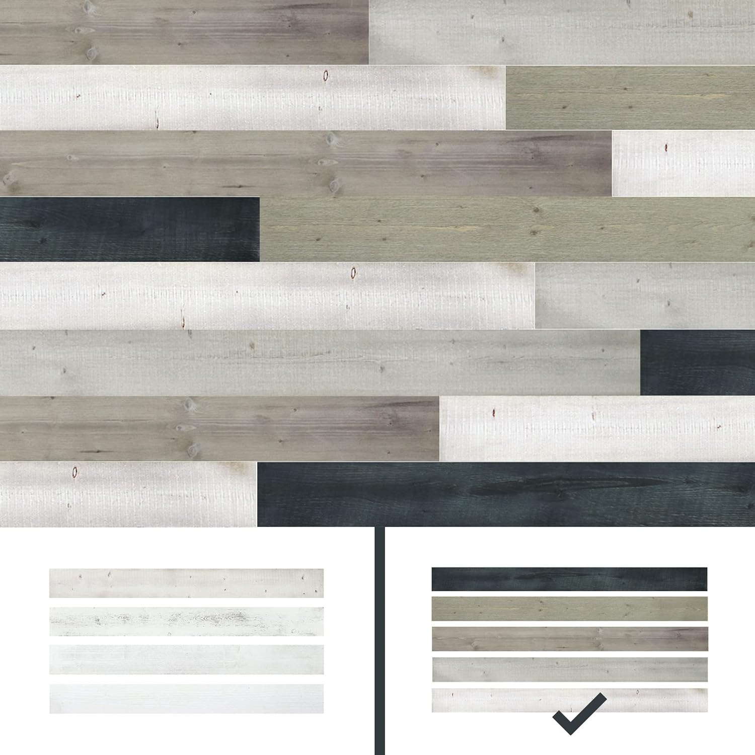 Urban Decor Wood Panels for Wall, Easy Peel and Stick Reclaimed Barn Wood Accent Planks for Kitchen Island Bedroom Doorways Backsplash (Mixed Color)