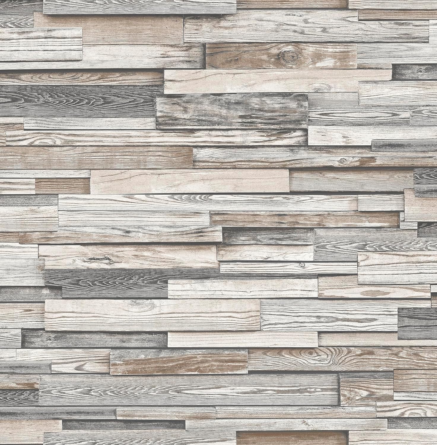 NextWall Faux Reclaimed Wood Plank Peel and Stick Wallpaper (Light Gray & Brown)