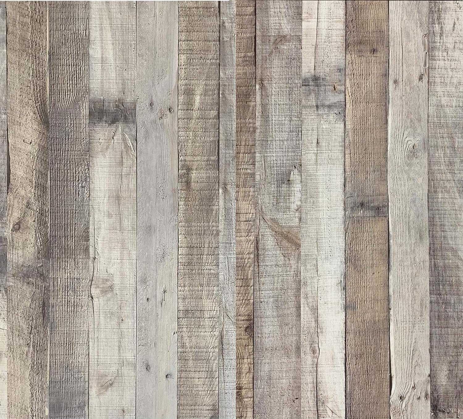 Wood Wallpaper Peel and Stick Faux Distressed Plank Self Adhesive Reclaimed Look Wall Decorative Vinyl Film Shelf Cover Thicker,17.8  472.4