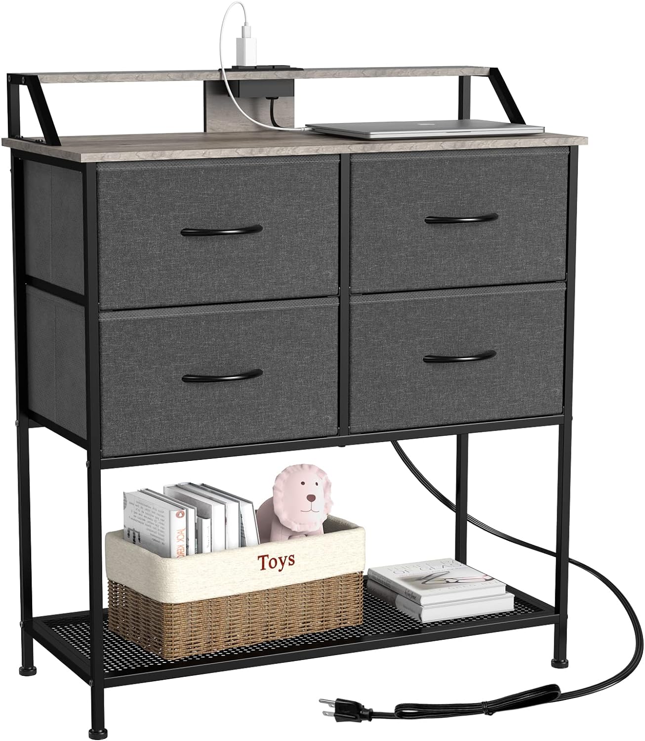 Dresser for Bedroom - Fabric Dresser TV Stand with Charging station, Drawer Dresser Organizer with Wood Top Sturdy Steel Frame, Extra Deep Drawer Storage Tower for Closet Living Room Entryway