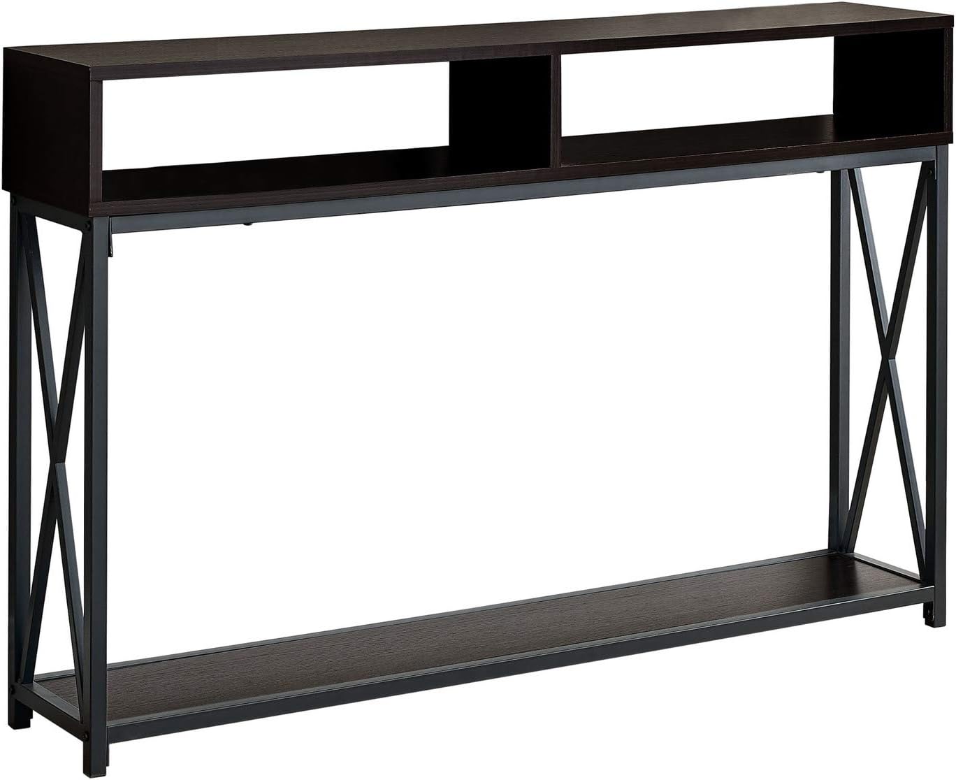 Monarch Specialties 3574 Accent Table, Console, Entryway, Narrow, Sofa, Living Room, Bedroom, Metal, Laminate, Black, Contemporary, Modern Table-48 L/Espresso Hall, 47.25L x 9W x 30.5H, Dark Brown