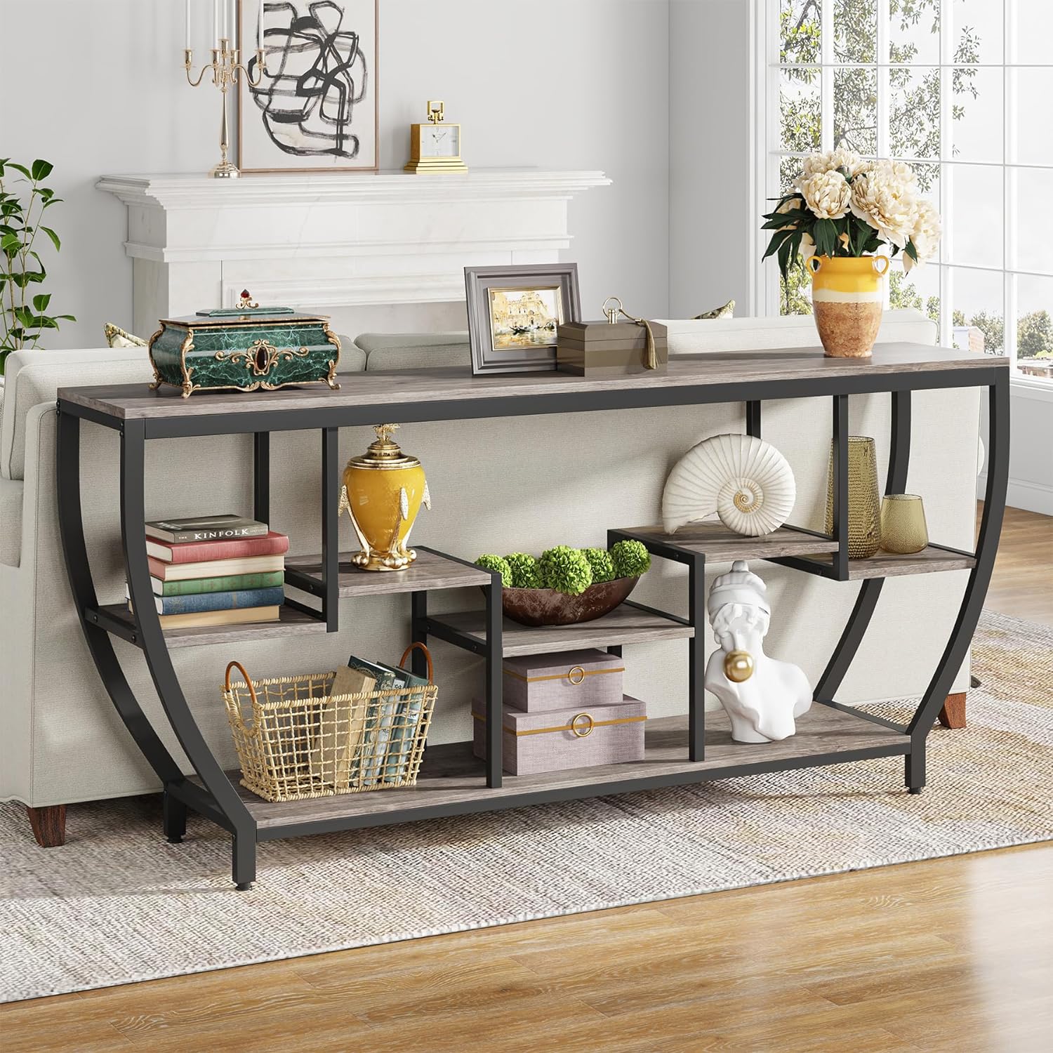 Tribesigns 70.9 Inch Long Sofa Table with Shelves, Rustic Console Table with Storage, Industrial Entryway Table TV Stand, Behind Couch Table Accent Tables for Living Room, Hallway, Foyer, Grey