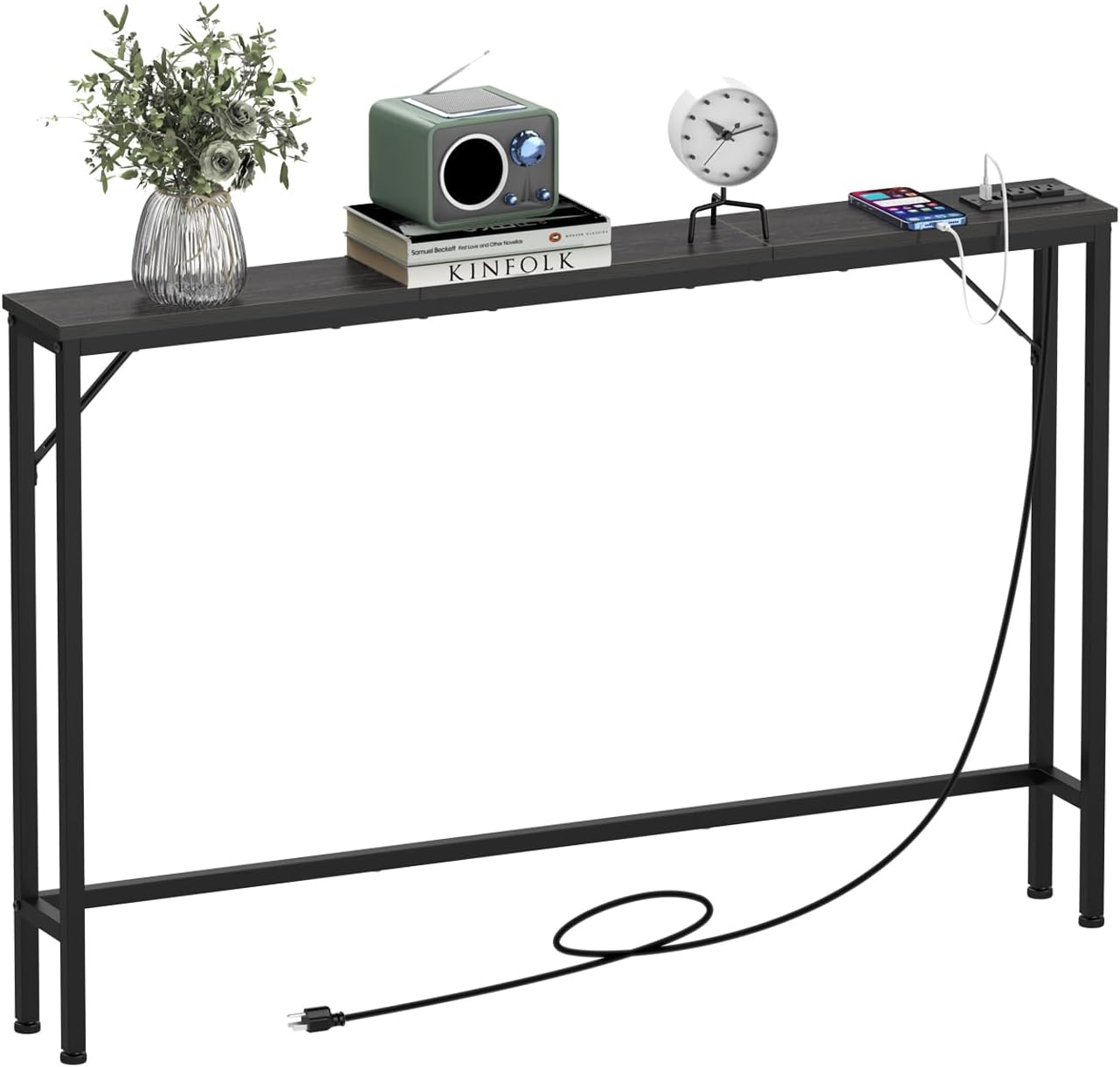 5.9 Skinny Behind Sofa Console Table with Charging Station Charcoal Black 47.2 Narrow Long Behind Couch Table with Power Outlets USB Ports Thin Entry Table for Entryway Living Room Hallway