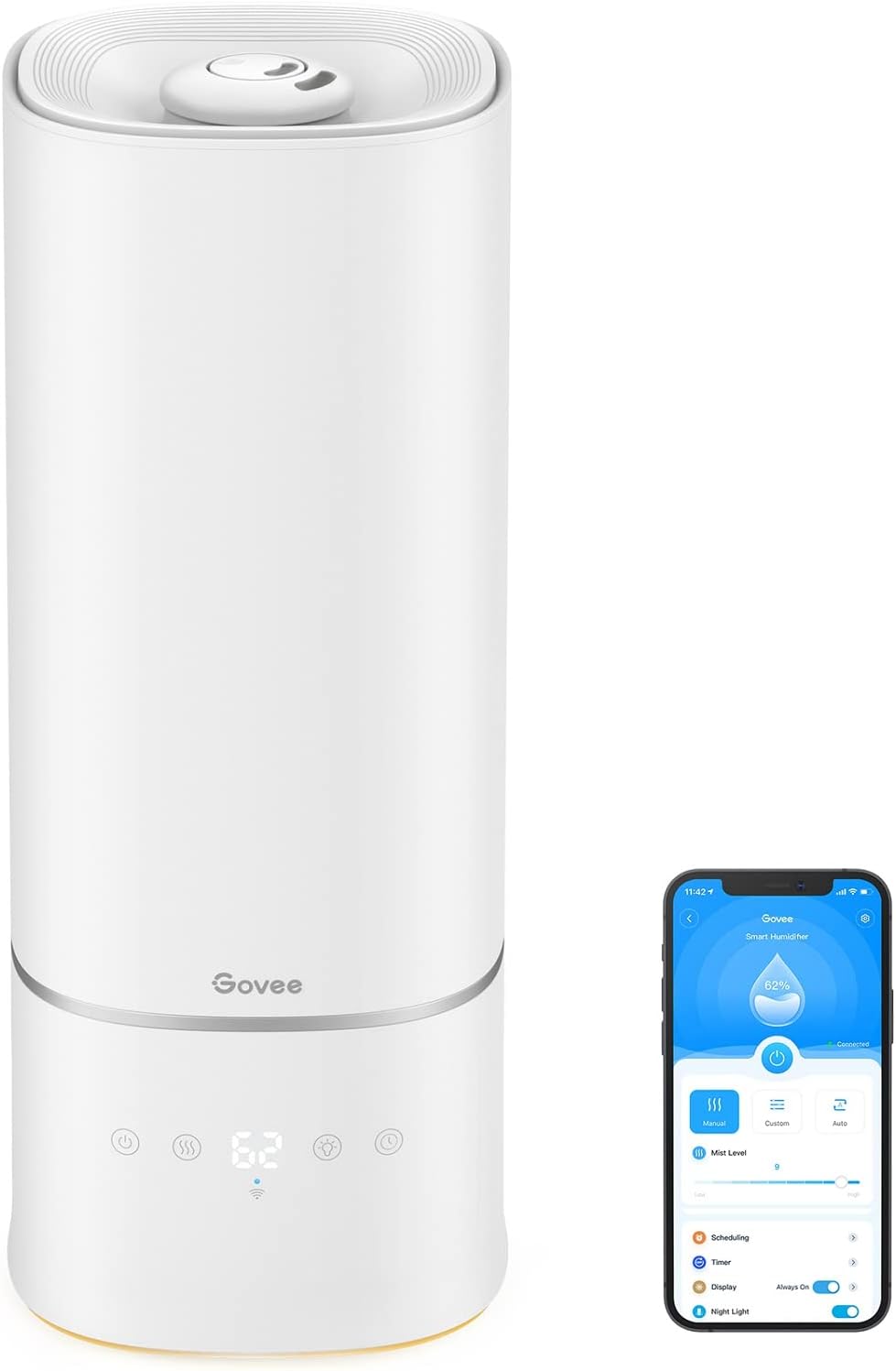 Govee 6L Smart WiFi Humidifiers for Bedroom Large Room Plants, Top Fill Cool Mist Humidifier with App Control, Auto Mode with Sensor, Essential Oil Diffusers and Night Light, Works with Alexa