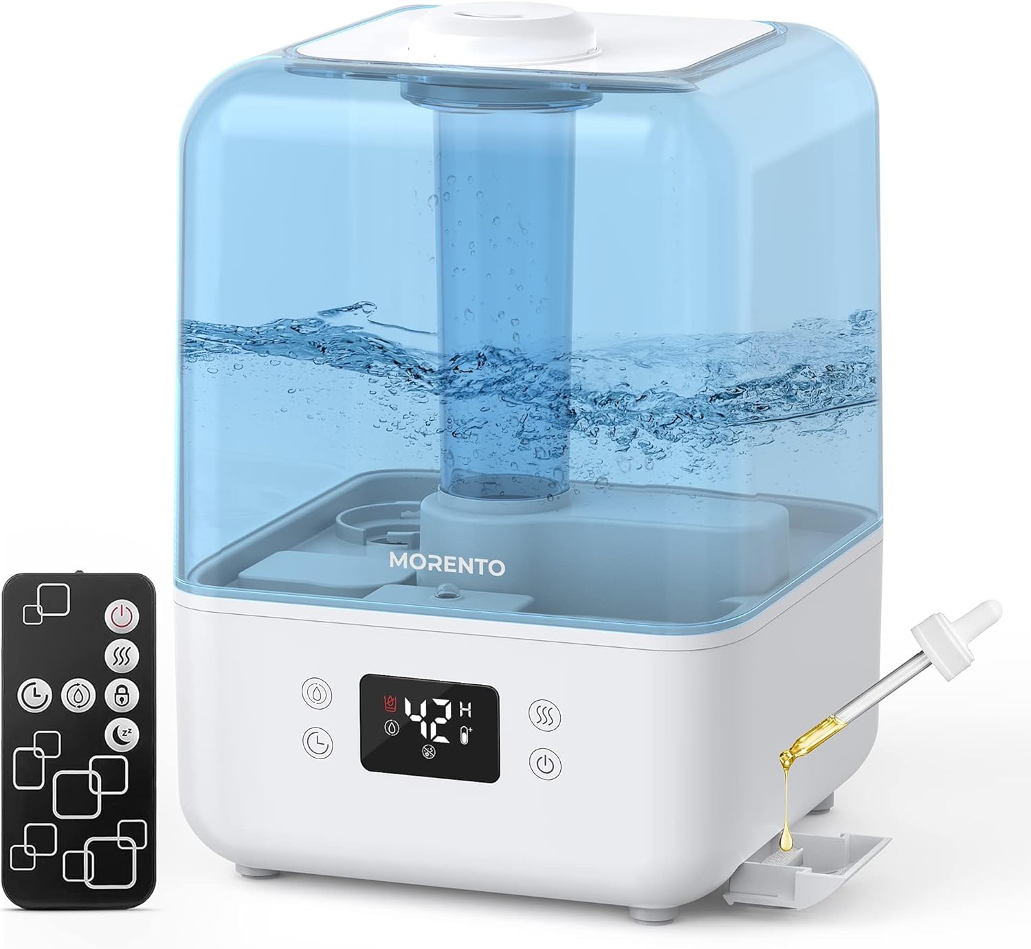 Humidifiers for Bedroom, MORENTO 4.5L Top Fill Humidifiers for Large Room, Cool Mist Humidifiers for Home, 360 Nozzle, Auto Shut-Off, Humidity Setting, Last up to 50Hrs with Night Light, White