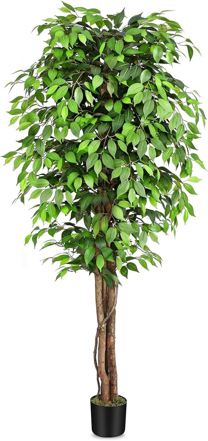 7ft. Large Ficus Artificial Trees with Natural Curved Trunks, 84 Tall Lush Faux Tree for Home Decor Indoor, Green Lifelike Fake Ficus Tree Artificial Plants in Pot