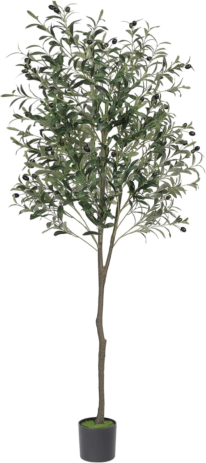 VIAGDO Artificial Olive Tree 6ft Tall Fake Potted Olive Silk Tree with Planter Large Faux Olive Branches and Fruits Artificial Tree for Home Office Living Room Decor Indoor, 1176 Leaves