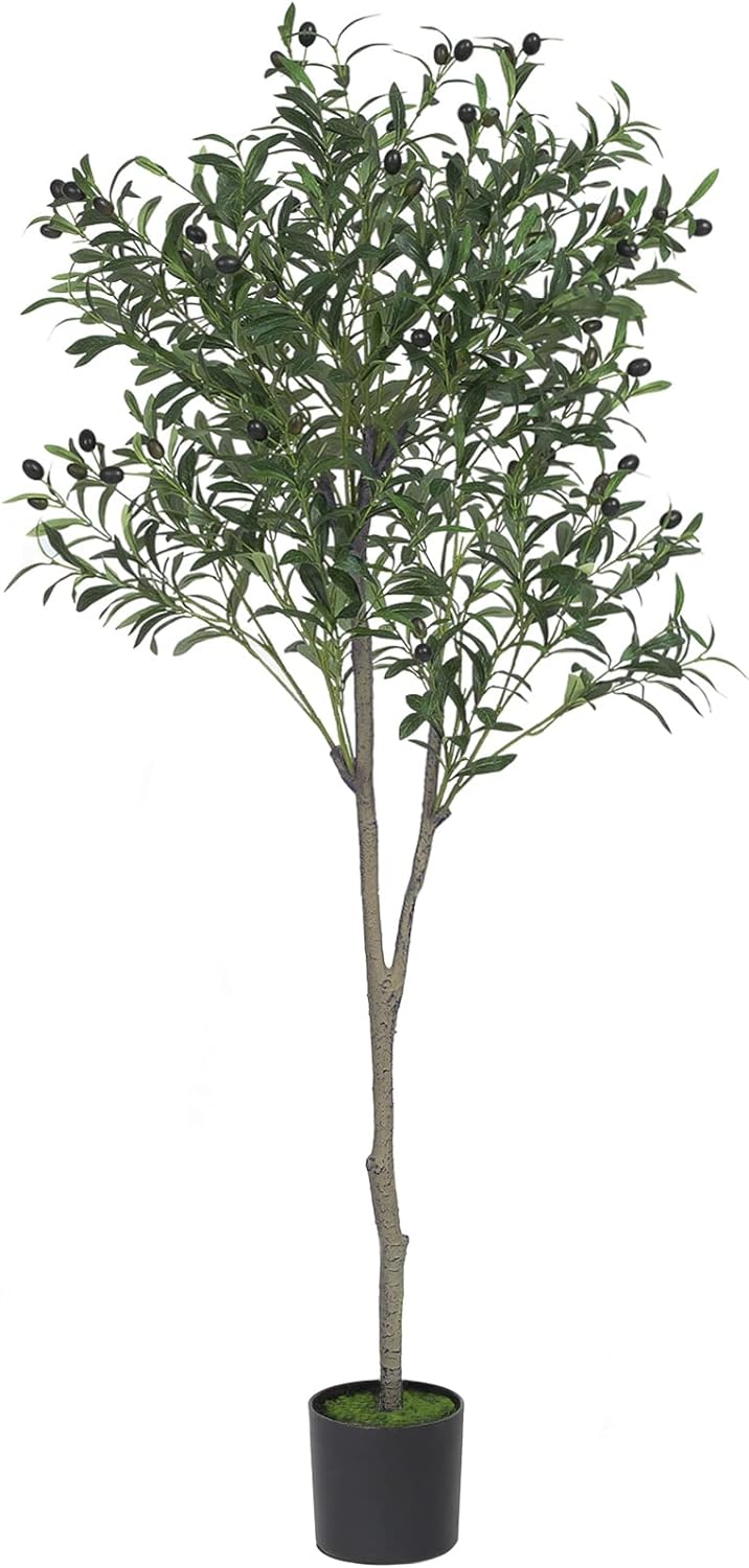 VIAGDO Artificial Olive Tree 5.25ft Tall Fake Potted Olive Silk Tree with Planter Large Faux Olive Branch and Fruits Artificial Tree for Modern Home Office Living Room Floor Decor Indoor, 1032 Leaves