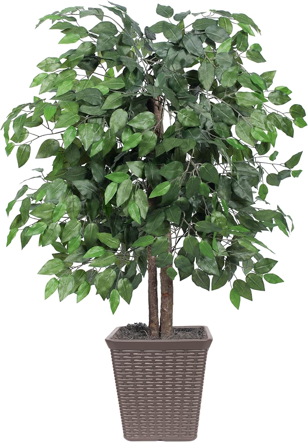 Vickerman Everyday 4' Artificial Ficus Bush in a Brown Square Pot - Lifelike Home Or Office Decor - Premium Faux Potted Plant - Maintenance Free Ficus Plant