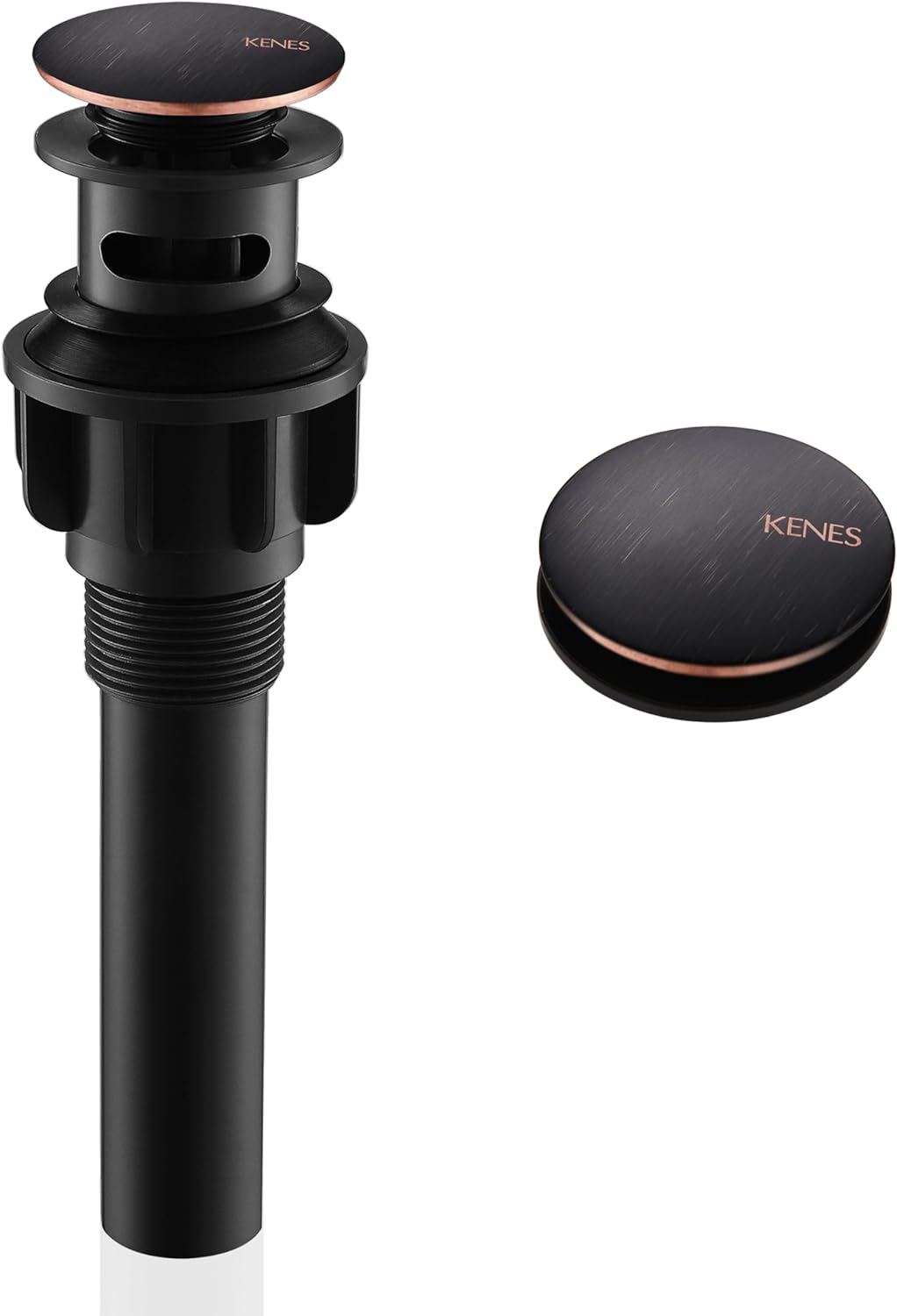 KENES Oil Rubbed Bronze Pop Up Sink Drain, Bathroom Vessel Lavatory Vanity Faucet Sink Drain Stopper, Sink Drain Assembly with Overflow Anti Clog Pop Up Drain