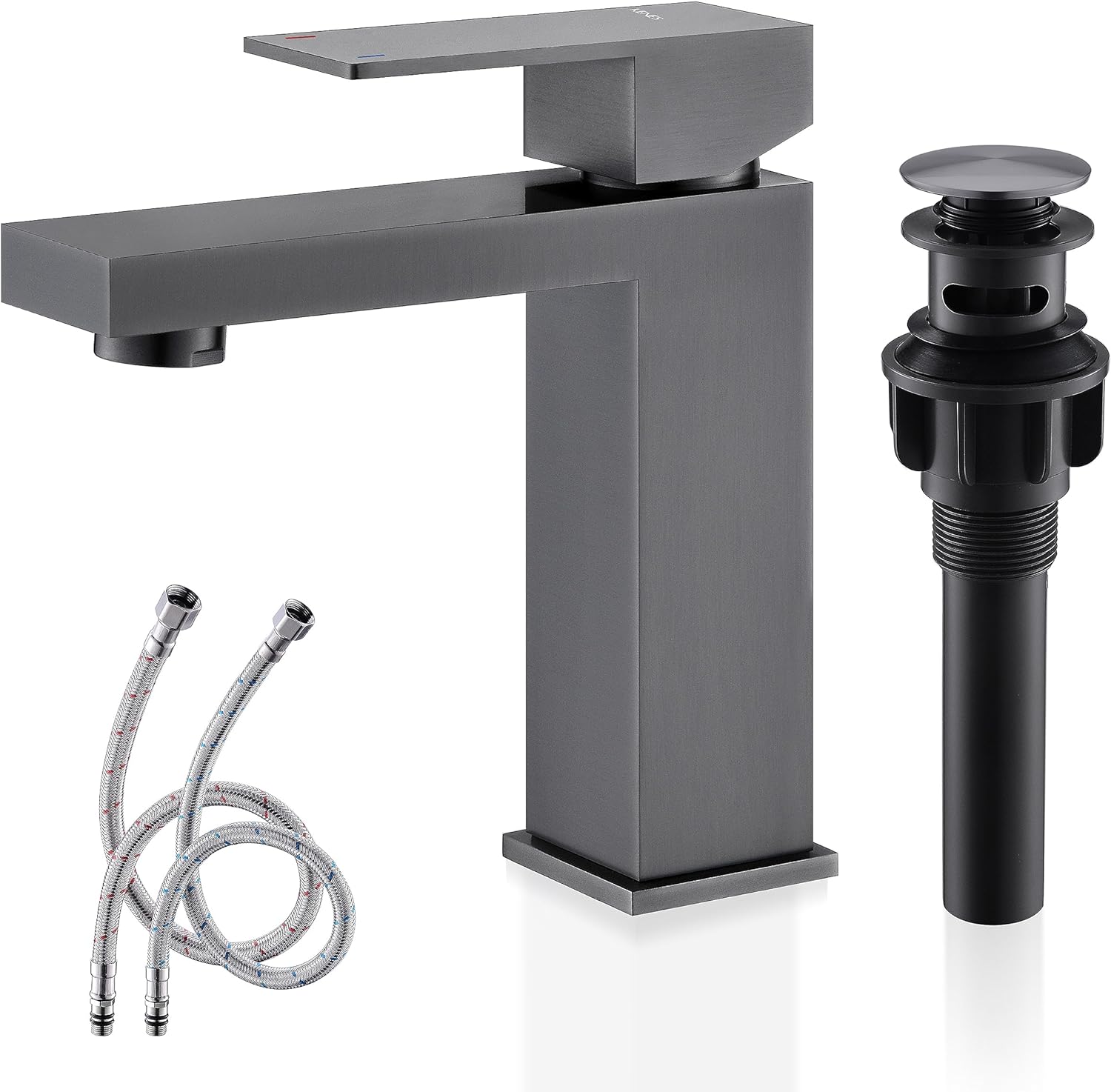 KENES Gunmetal Bathroom Faucet Single Handle Bathroom Sink Faucet Gun Grey Single Hole Vanity Faucet with Pop Up Drain & Supply Lines LJ-9031-3