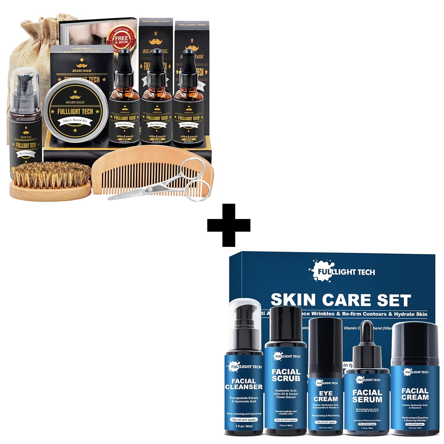 FULLLIGHT TECH Men Gifts for Christmas Bundle,Mens Beard Kit Mens Skin Care Kit