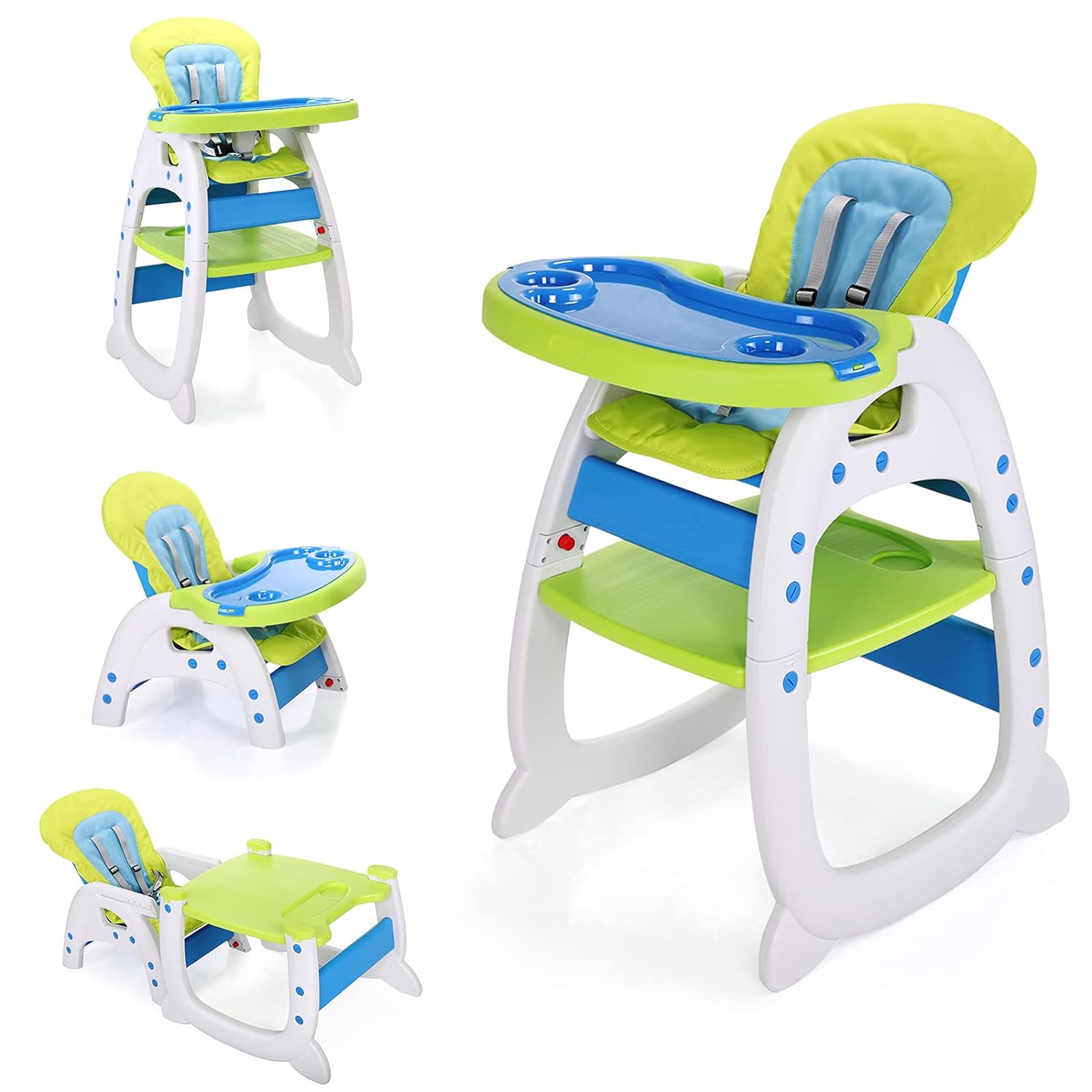 SANDINRAYLI Portable Convertible Highchair for Babies and Toddlers - 5 Position Baby Feeding Chair with Detachable Trays and Eating Tray (Green)