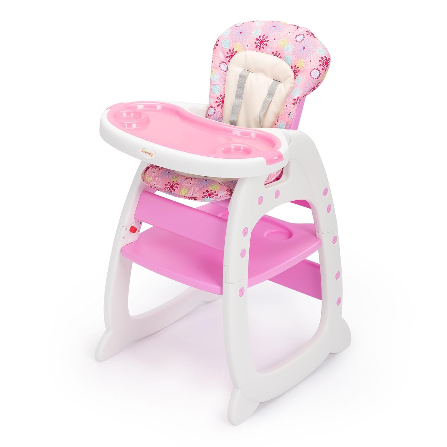 SANDINRAYLI 3-in-1 Convertible Baby Feeding High Chair with Adjustable Tray, Portable for Babies and Toddlers with 5-Point Harness - Pink