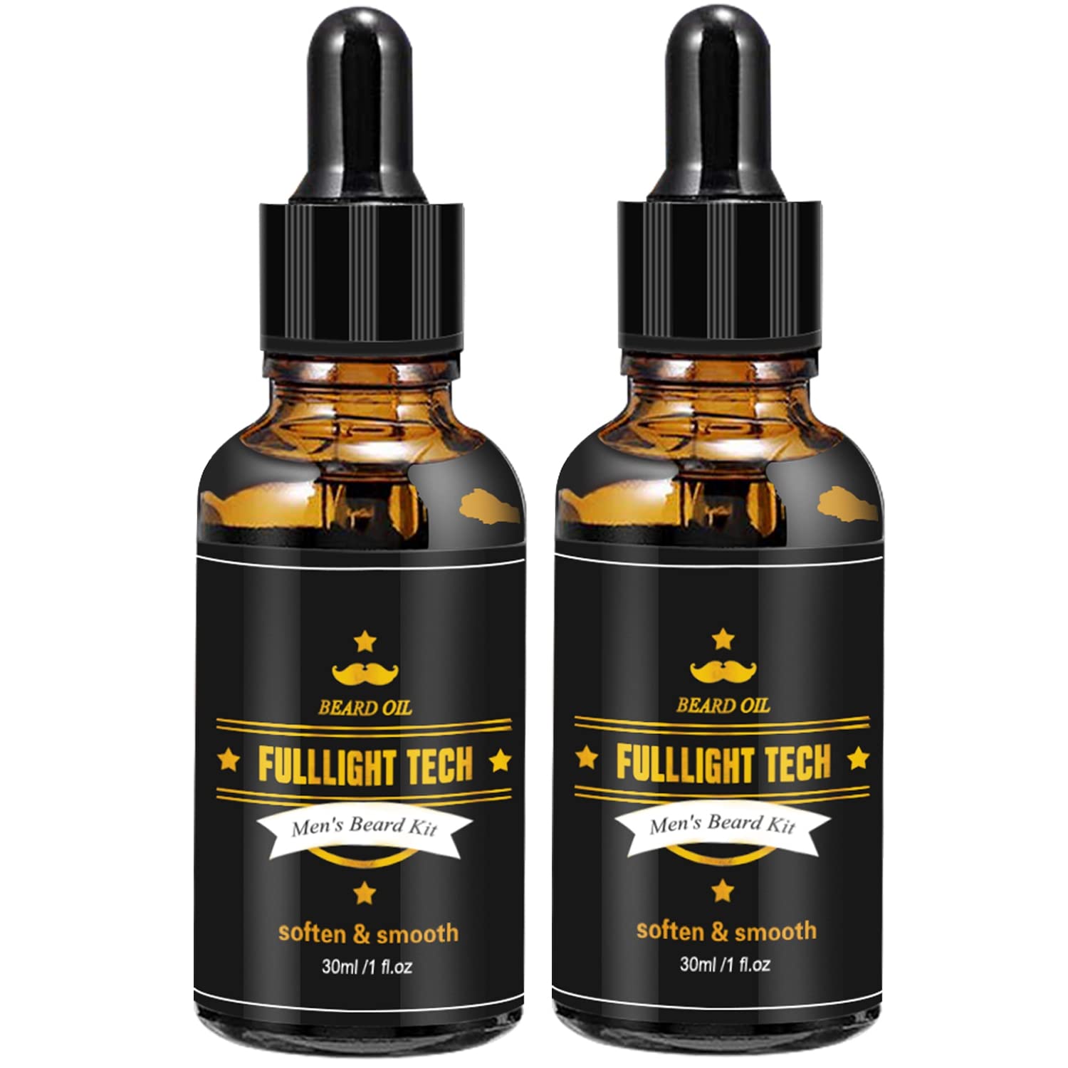 FULLLIGHT TECH 2 Pack Beard Oil for Men Growth 100% Natural Argan Oil,Jojoba Oil Leave in Conditioner Softener for Mustache Grooming Moisturizing