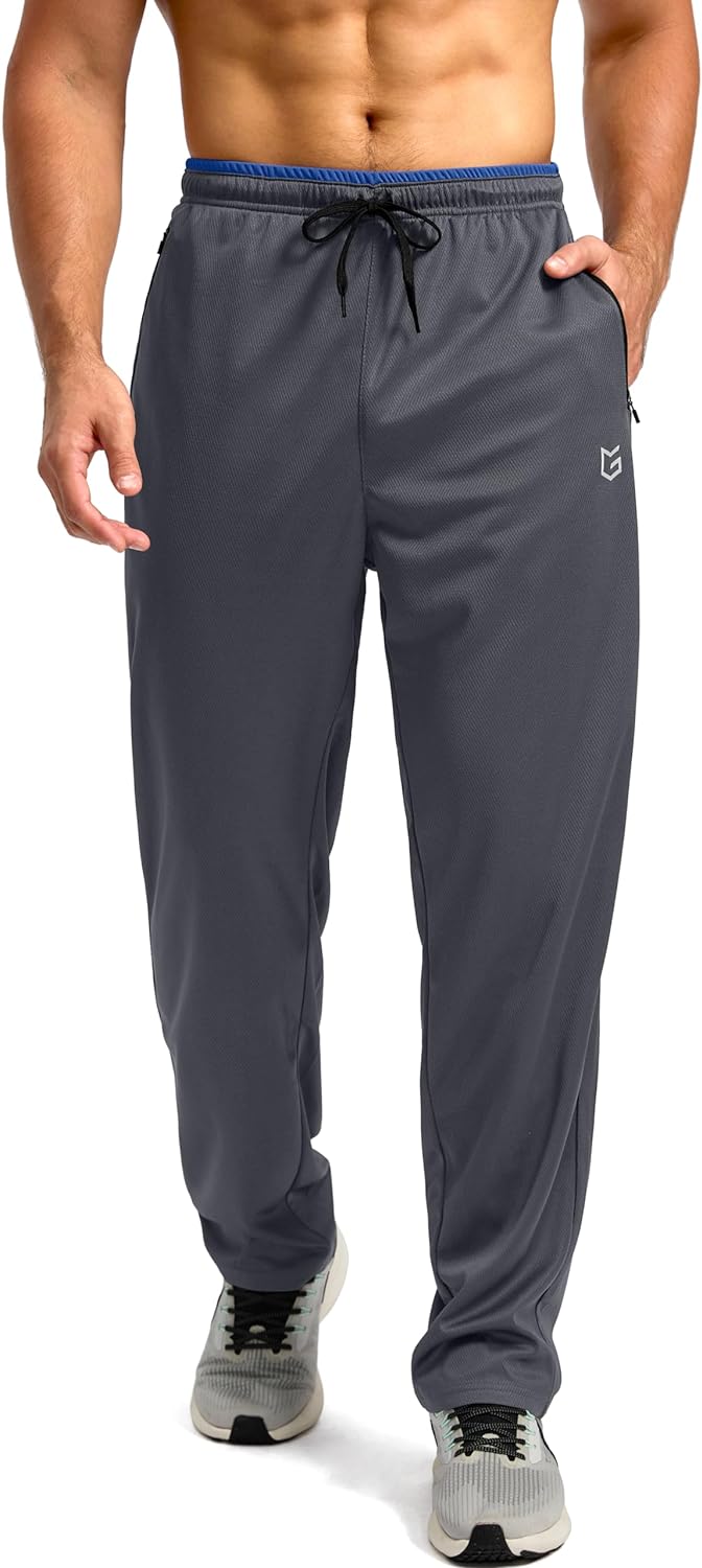 G Gradual Men' Sweatpants Open Bottom, Workout Pants with Zip Pockets Mesh Lightweight for Running, Athletic, Lounge