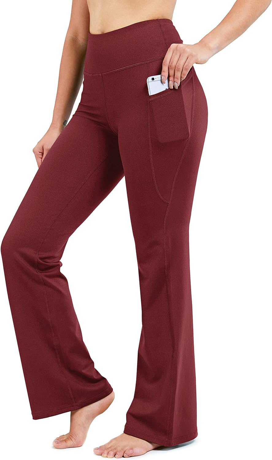 28/30/32/34 Inseam Women' Bootcut Yoga Pants Long Bootleg High-Waisted Flare Pants with Pockets