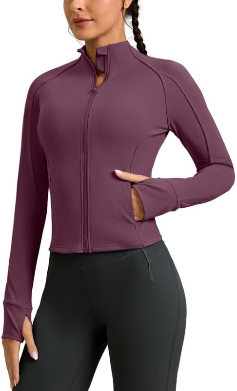 G Gradual Women' Cropped Workout Jacket Slim Fit Full Zip Athletic Running Gym Jackets for Women with Thumb Holes Pockets