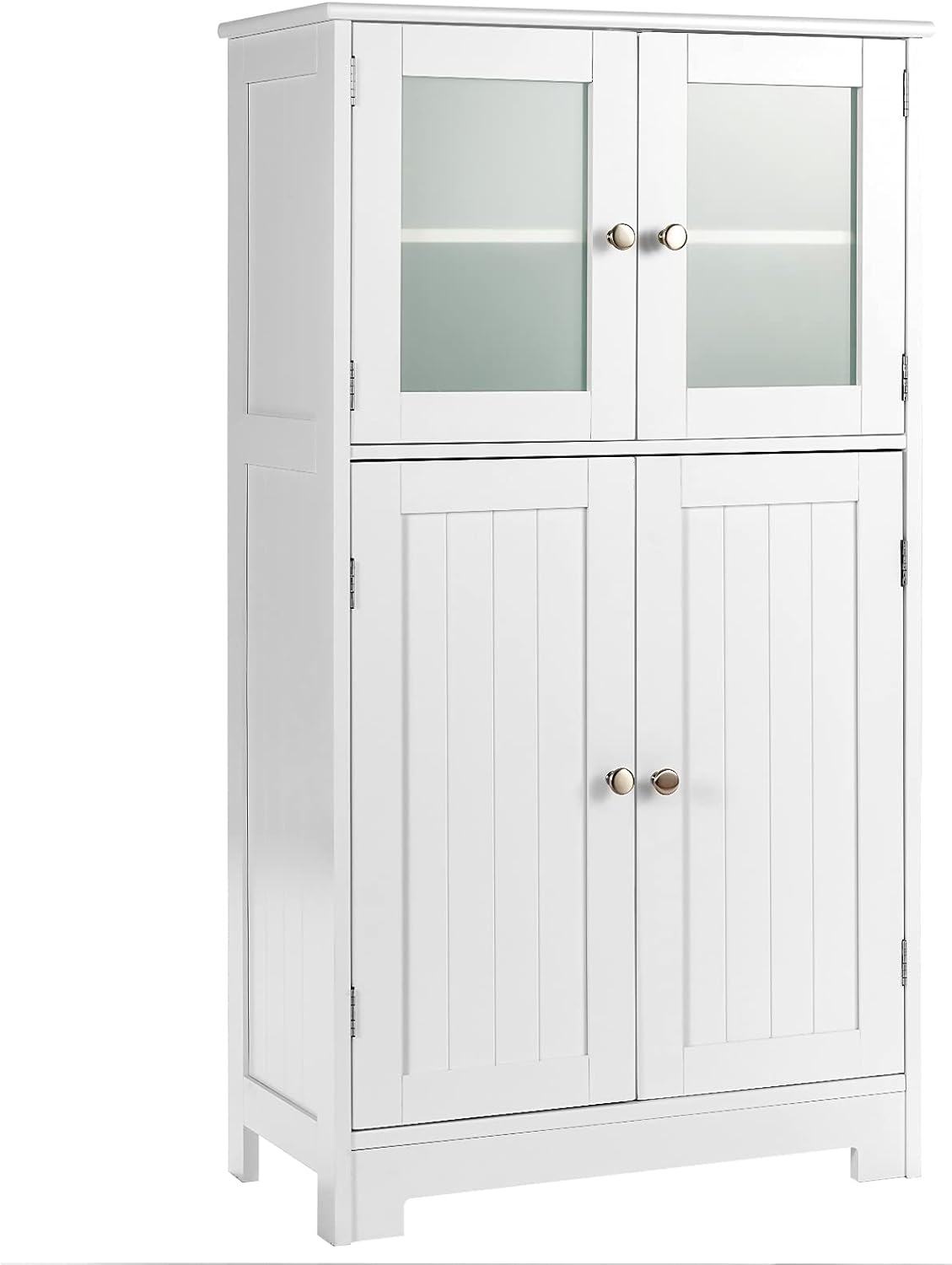 Tangkula Bathroom Floor Cabinet, Freestanding Storage Cabinet w/Glass Doors, Wood Kitchen Cupboard w/Adjustable Shelf, Bathroom Storage Cabinet for Hallway Living Room Office (Cabinets, White)