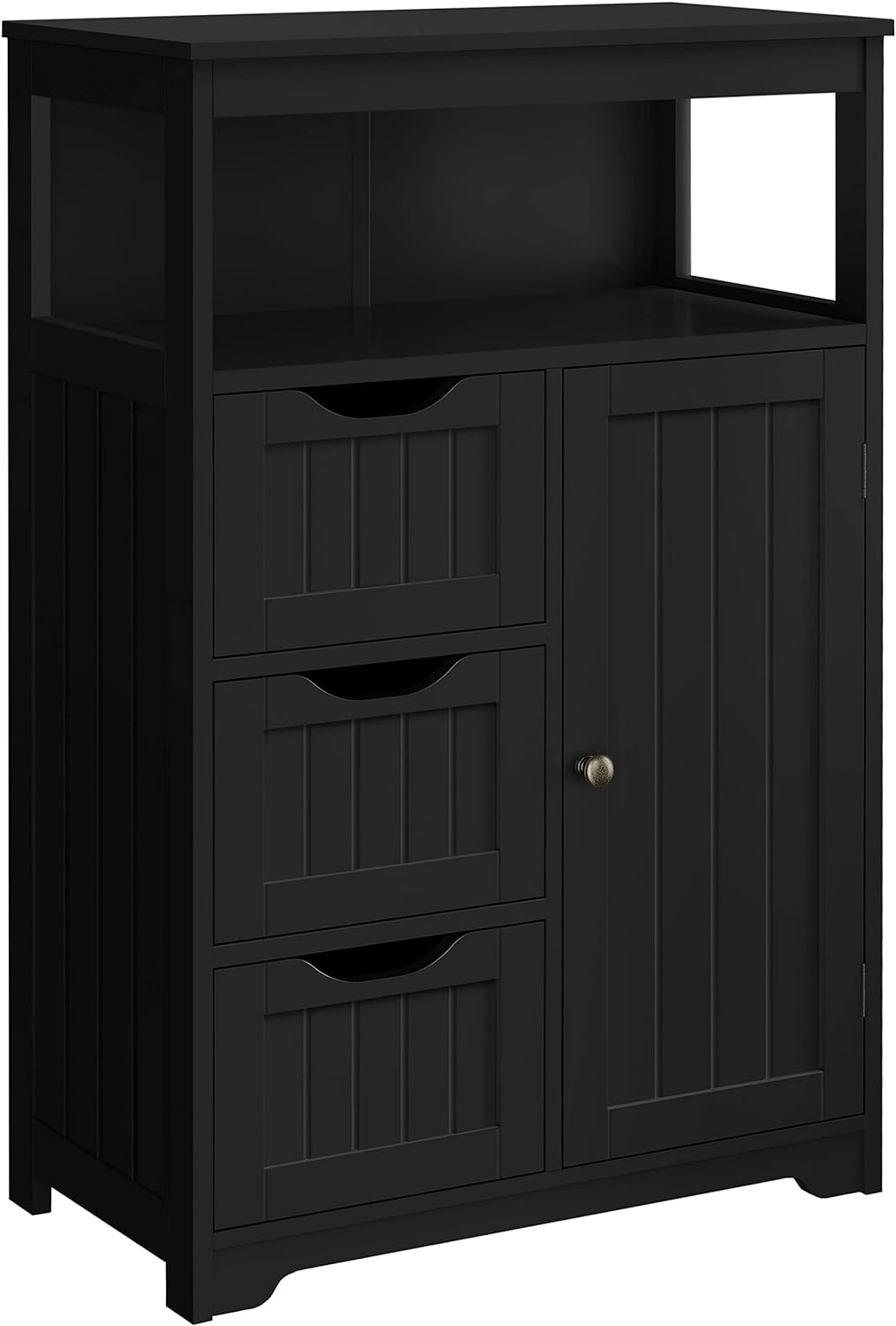 Yaheetech Bathroom Floor Cabinet, Free Standing Wooden Storage Organizer Multiple Tiers Storage Cabinet for Living Room, Black