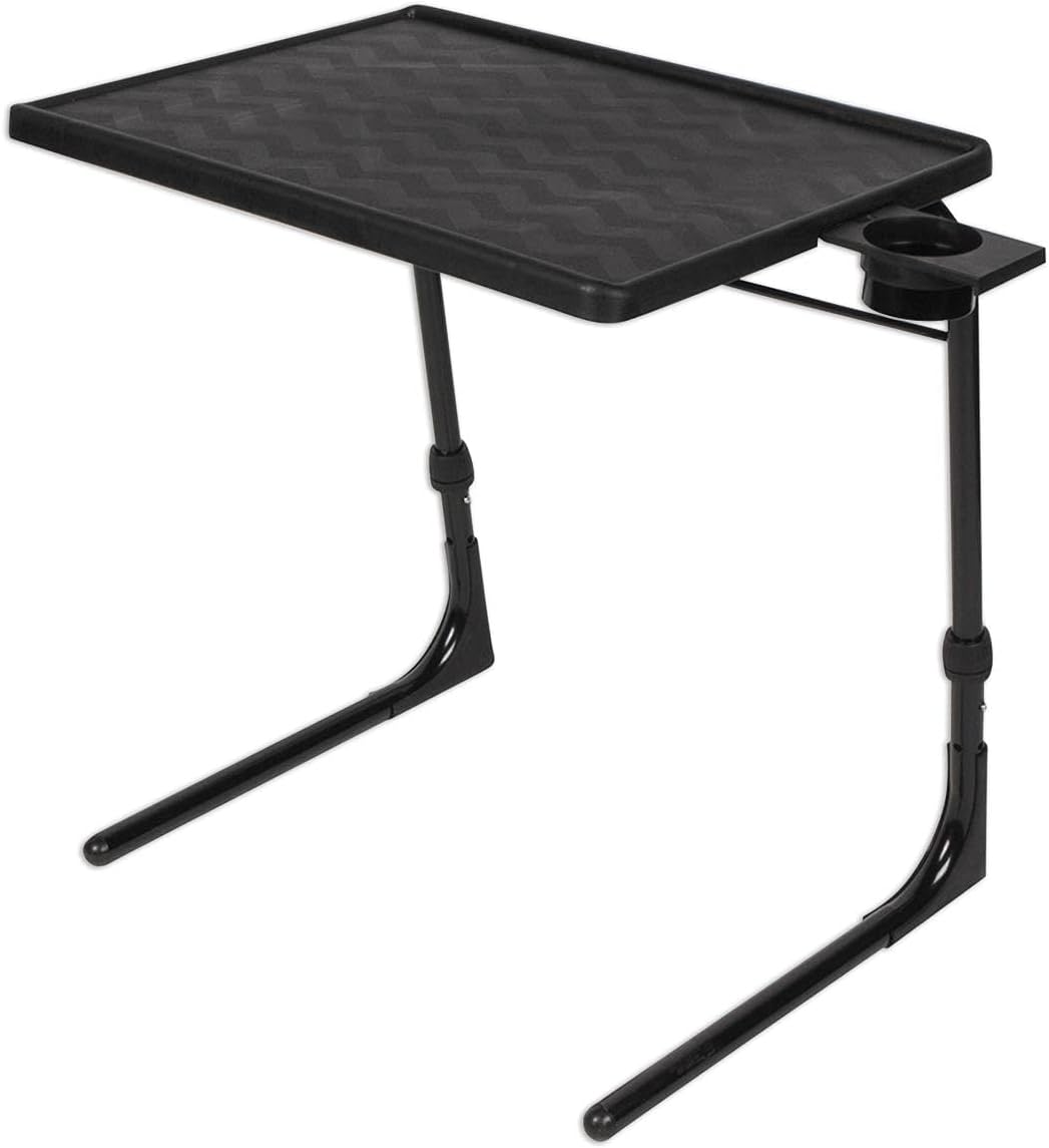 Table-Mate II Plus TV Tray Table - Folding Couch Trays for Eating, Portable Bed Dinner Adjustable TV Table with 3 Angles, Cup Holder, Black