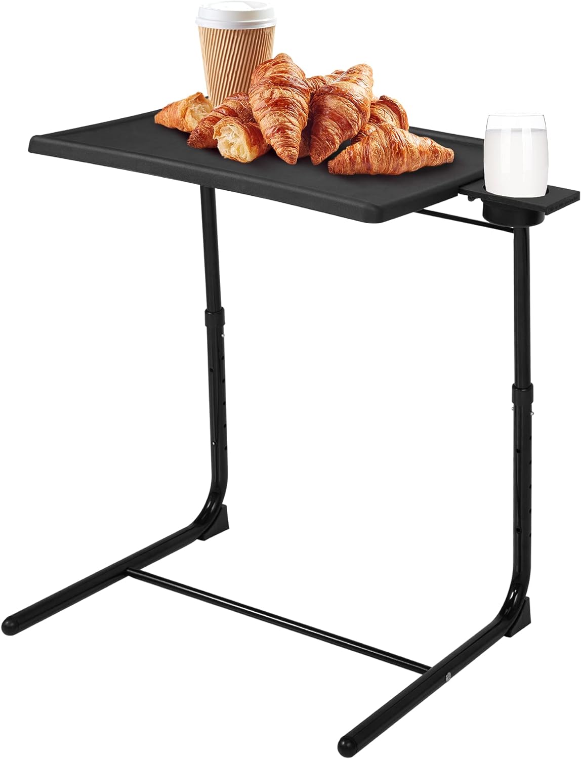 Sandinrayli Adjustable Folding TV Tray Table, TV Tray with 6 Heights & 3 Tilt Angles, Sturdy Tray Tables for Eating, Working, or Watching TV, Portable Plastic TV Dinner Table for Bedroom or Couch