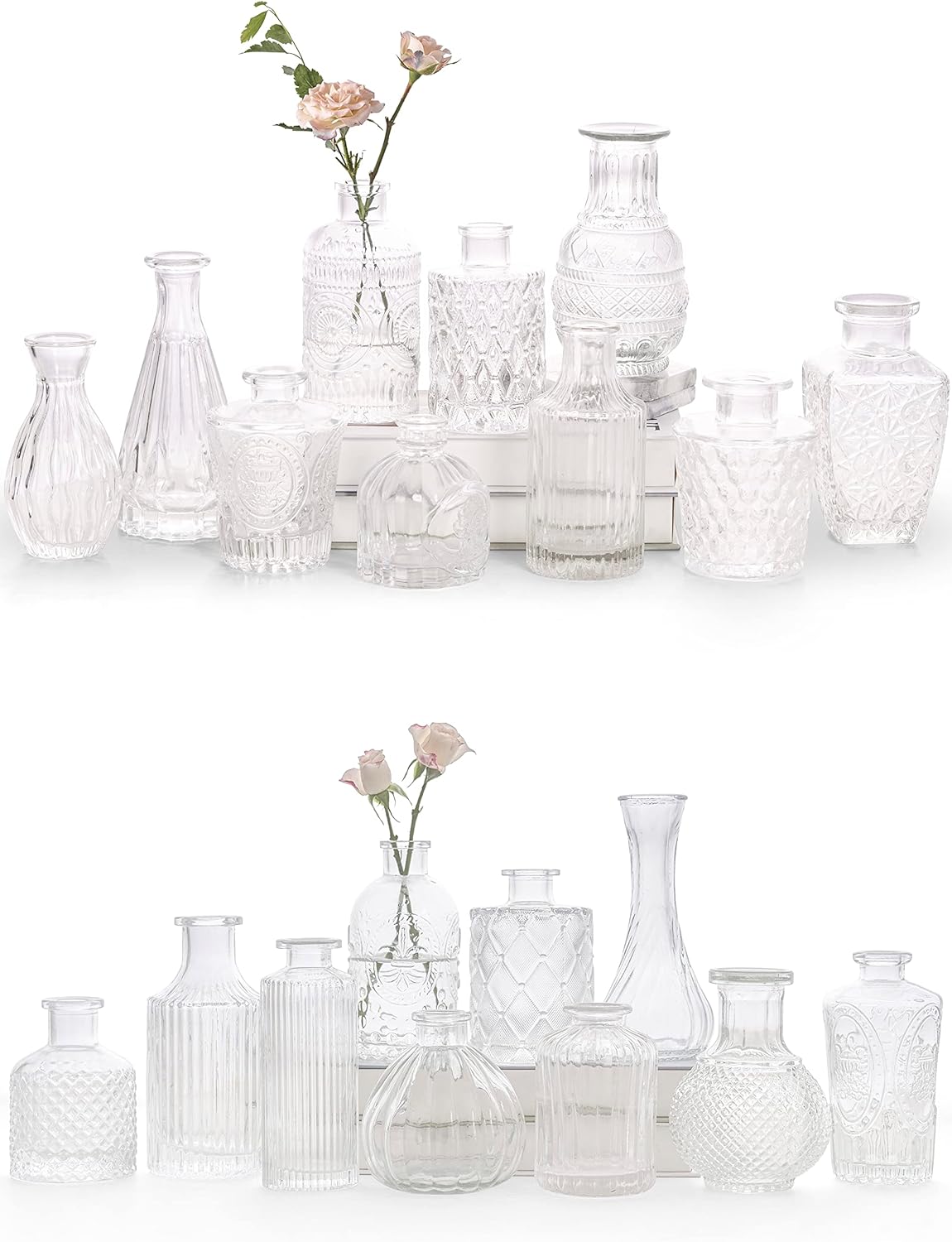 Bonne Ambiance Glass Bud Vases in Bulk for Flowers, Mini Cute Vintage Vase for Centerpieces, Rustic Wedding Decorations, Clear, Small, Set of 20