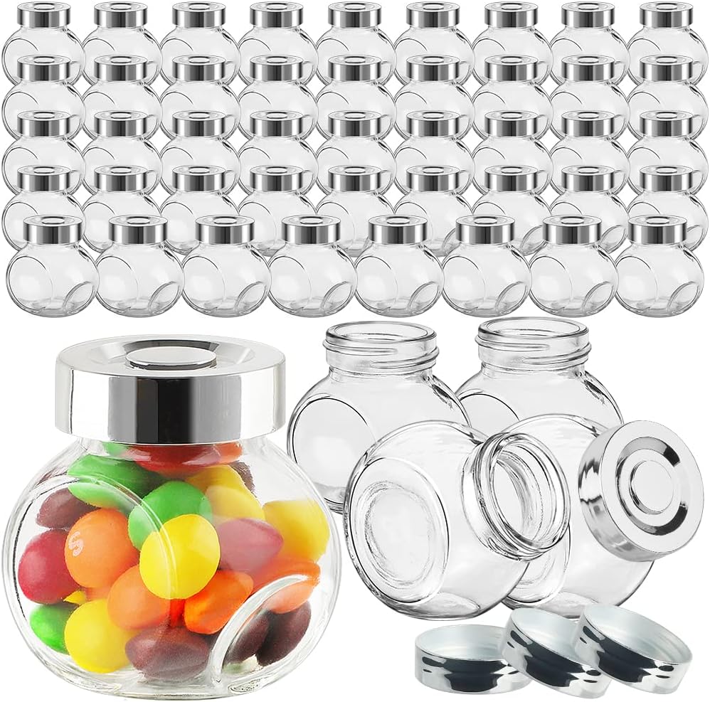 49 Pcs Small Glass Favor Jars with Lids, 1.5 oz Mini Candy Jars for Wedding Favors, Baby Shower, Gift Jars for Honey, Spice, Sugar Scrub, Body Butter, Jam, Herbs