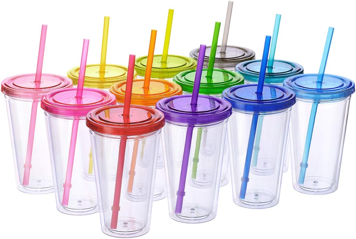 Cupture 12 Insulated Double Wall Tumbler Cup with Lid, Reusable Straw & Hello Name Tags, Colors may vary