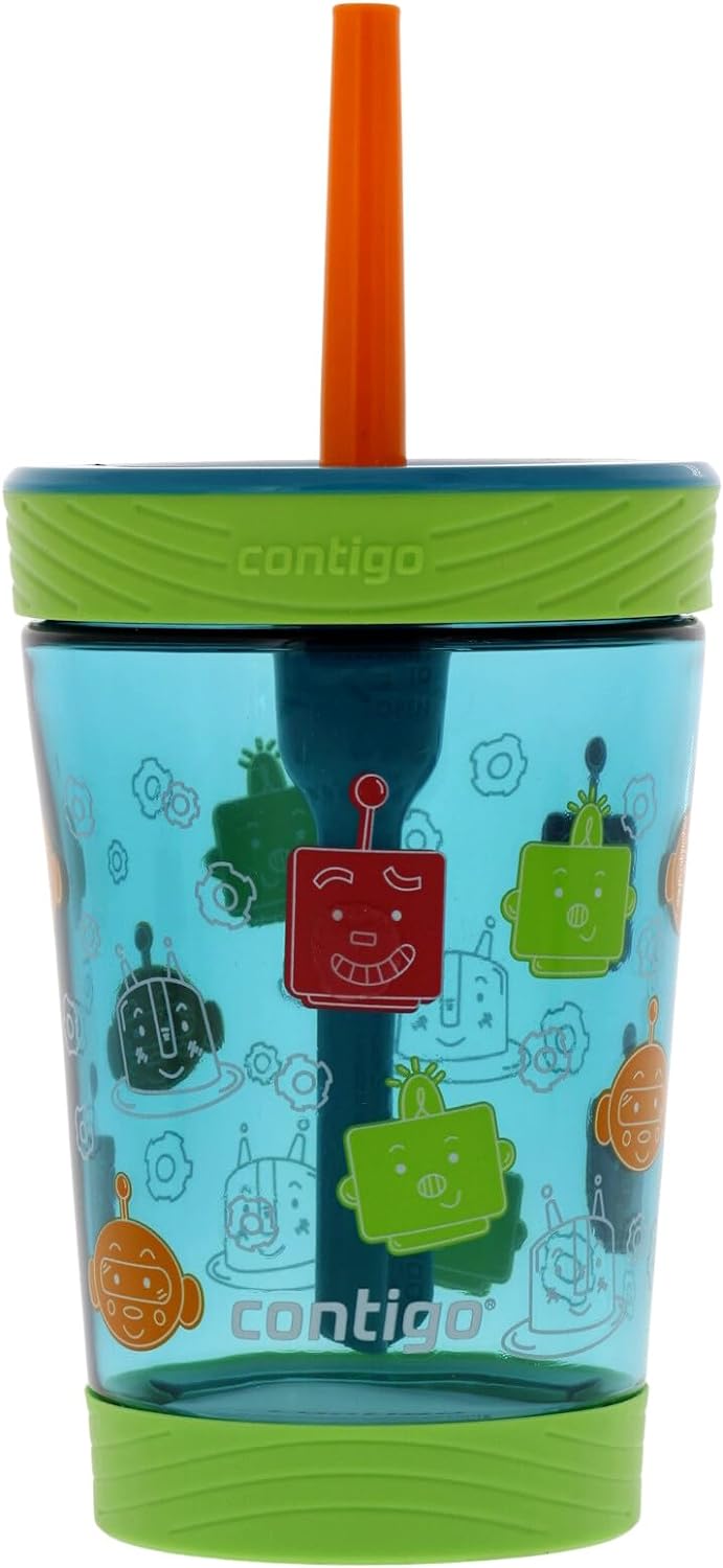 Contigo Kids Spill-Proof 14oz Tumbler with Straw and BPA-Free Plastic, Fits Most Cup Holders and Dishwasher Safe, Juniper Matcha Friend Bots