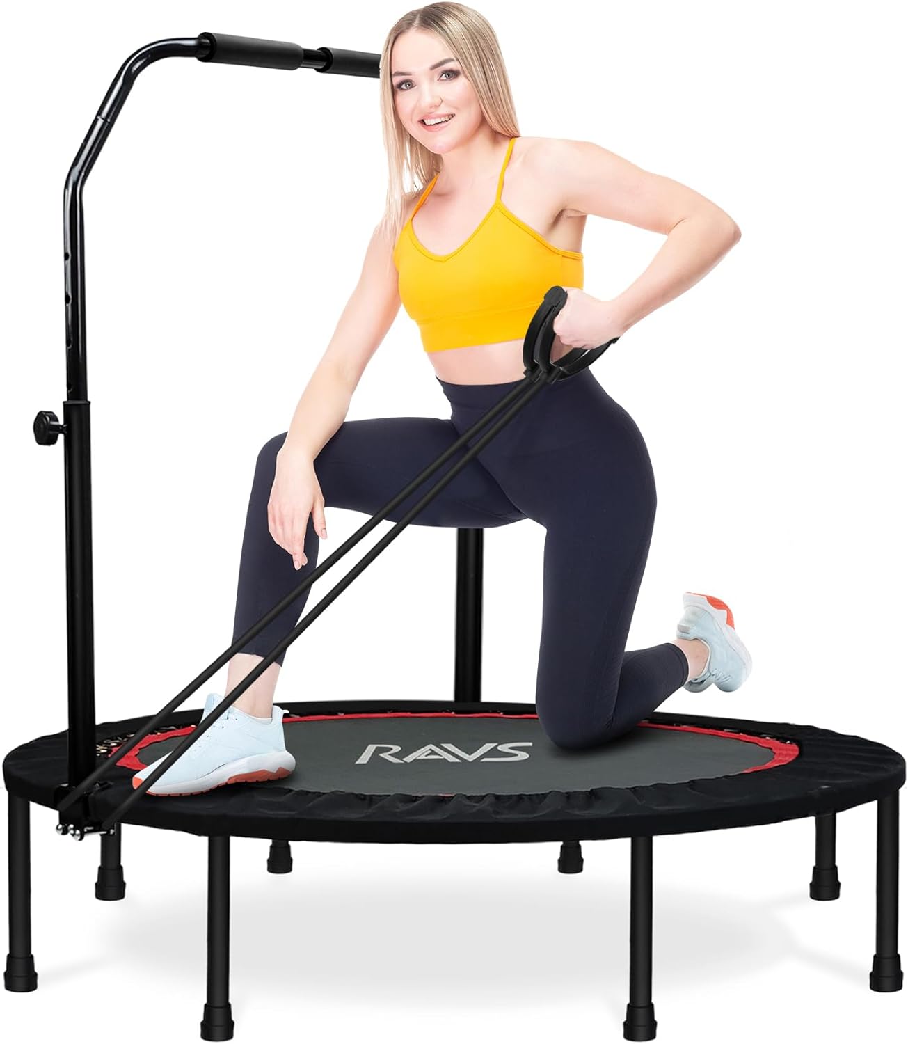 Mini Trampoline for Adults Fitness, Indoor Exercise Trampoline for Kids, Adults Indoor/Garden Workout, Fitness Rebounder with Stretch Bands