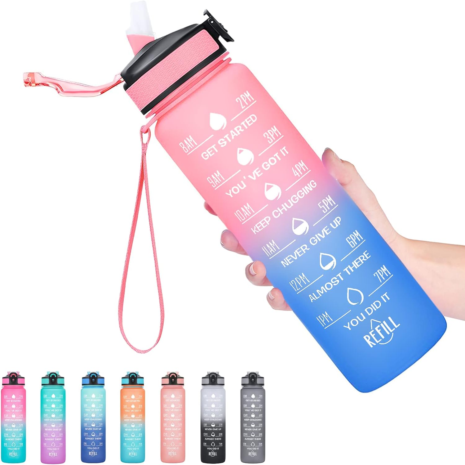 Hyeta 32 oz Water Bottles with Times to Drink and Straw, Motivational Water Bottle with Time Marker, Leakproof & BPA Free, Drinking Sports Water Bottle for Fitness, Gym & Outdoor