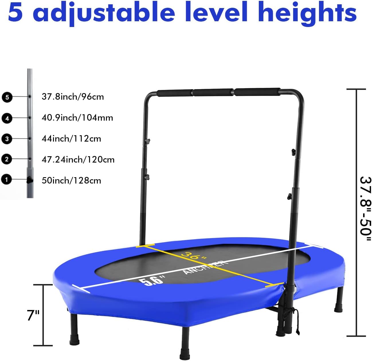 ANCHEER Foldable Trampoline, Mini Rebounder Trampoline with Adjustable Handle, Exercise Trampoline for Indoor/Garden/Workout Cardio, Parent-Child Twins Trampoline Max Load 220lbs