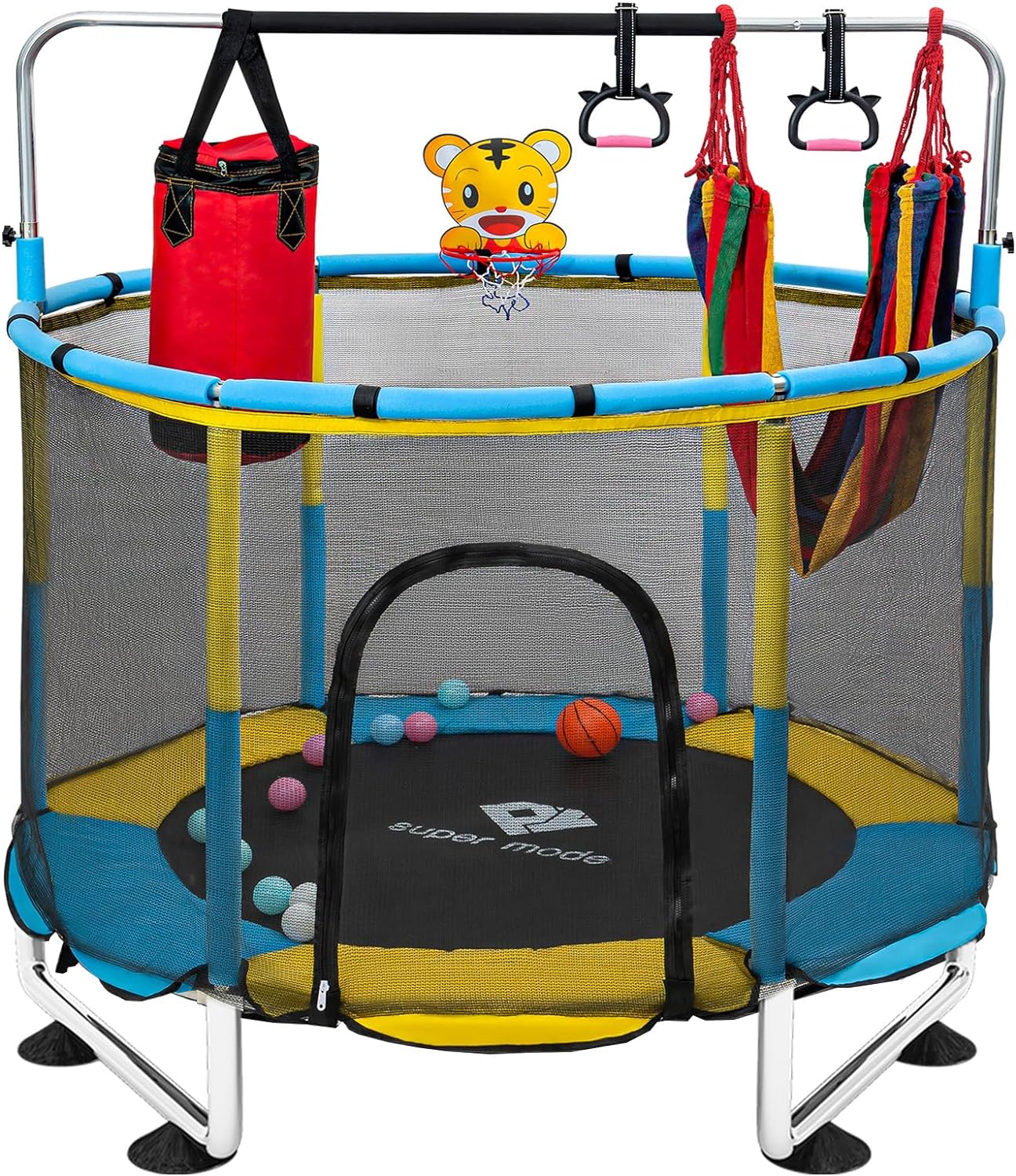 Trampoline for Kids, 5FT Adjustable Toddler Trampoline, Indoor/Outdoor Mini Baby Trampoline with Enclosure Net, No-Gap Safe Design, Gifts for Boys & Girls