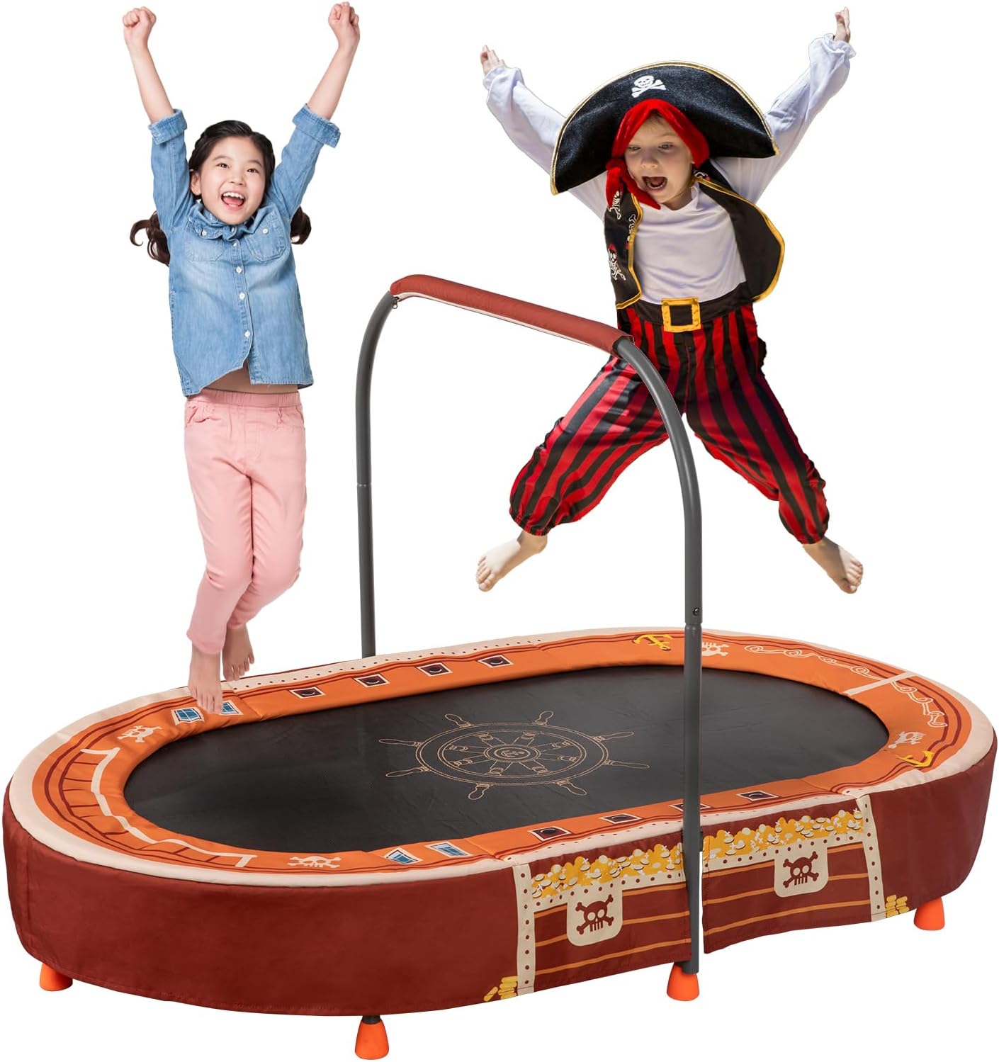 Kids Trampoline with Handle, Mini Rebounder Double Trampoline for 2 Kids w/Safety Pad, Foldable Exercise Trampoline for Toddlers Boys Girls Indoor Outdoor Cardio Max Load 200 lbs