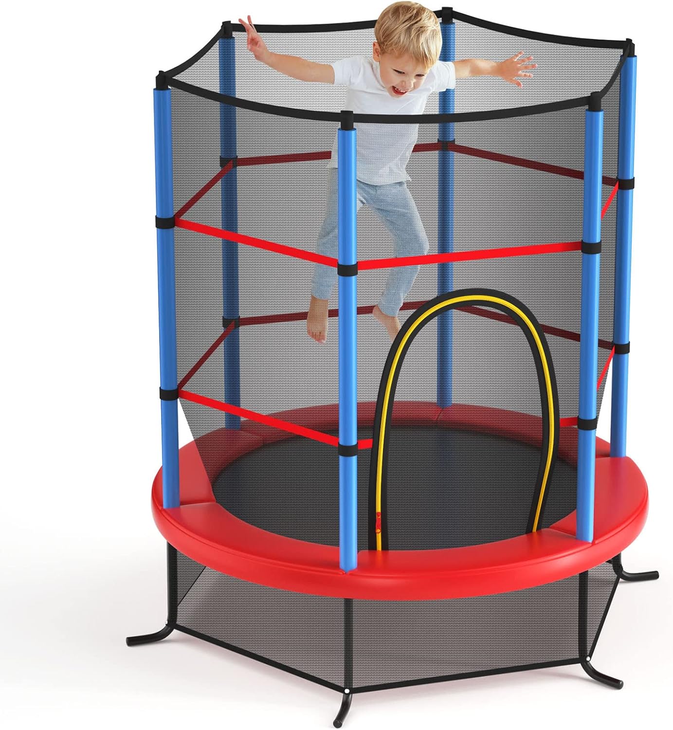 GYMAX 55 Trampoline for Kids, ASTM Approved Toddler Trampoline with All-Round Safety Enclosure Net & Double Side Zipper, Indoor/Outdoor Kids Mini Rebounder Trampoline, Birthday Gift for Boys Girls Age 3-6