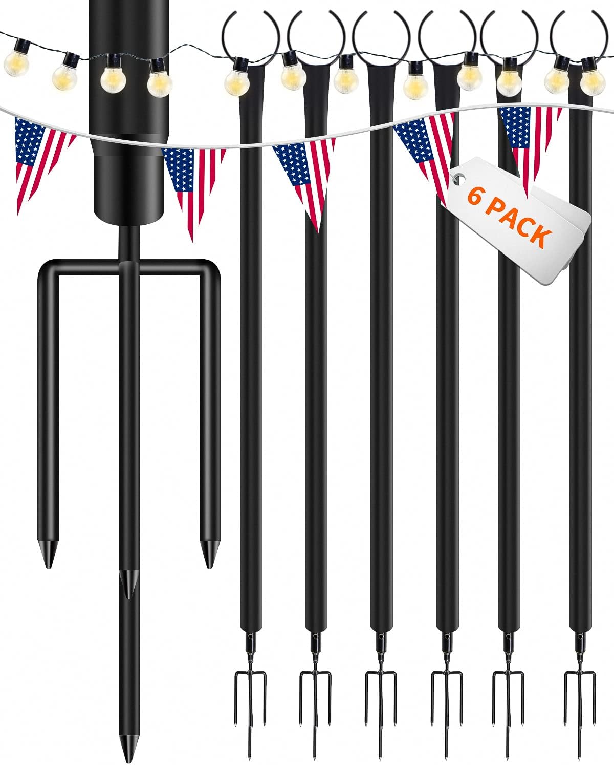 Sandinrayli Outdoor String Light Poles,6 Pack Metal Black Poles for Hanging Lights,9ft Patio Poles for String Lights in Your Yard,Create Ambiance with Durable Outdoor Pole Lights