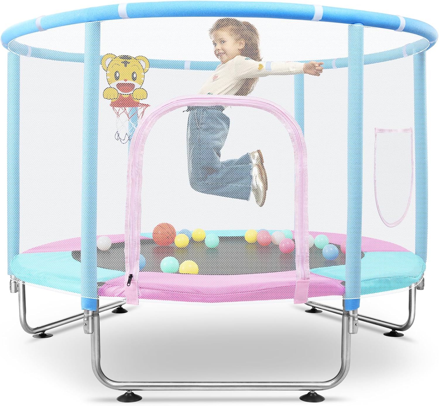 5FT Foldable Toddler Trampoline Capacity 660LBS with Storage Bag, 3.3FT Foldable Toddler Trampoline Springless with Adjustable Height