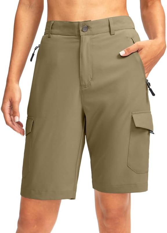 Women' 10 Hiking Golf Long Shorts with 5 Pockets Knee Length Lightweight Quick Dry Cargo Bermuda Shorts for Women