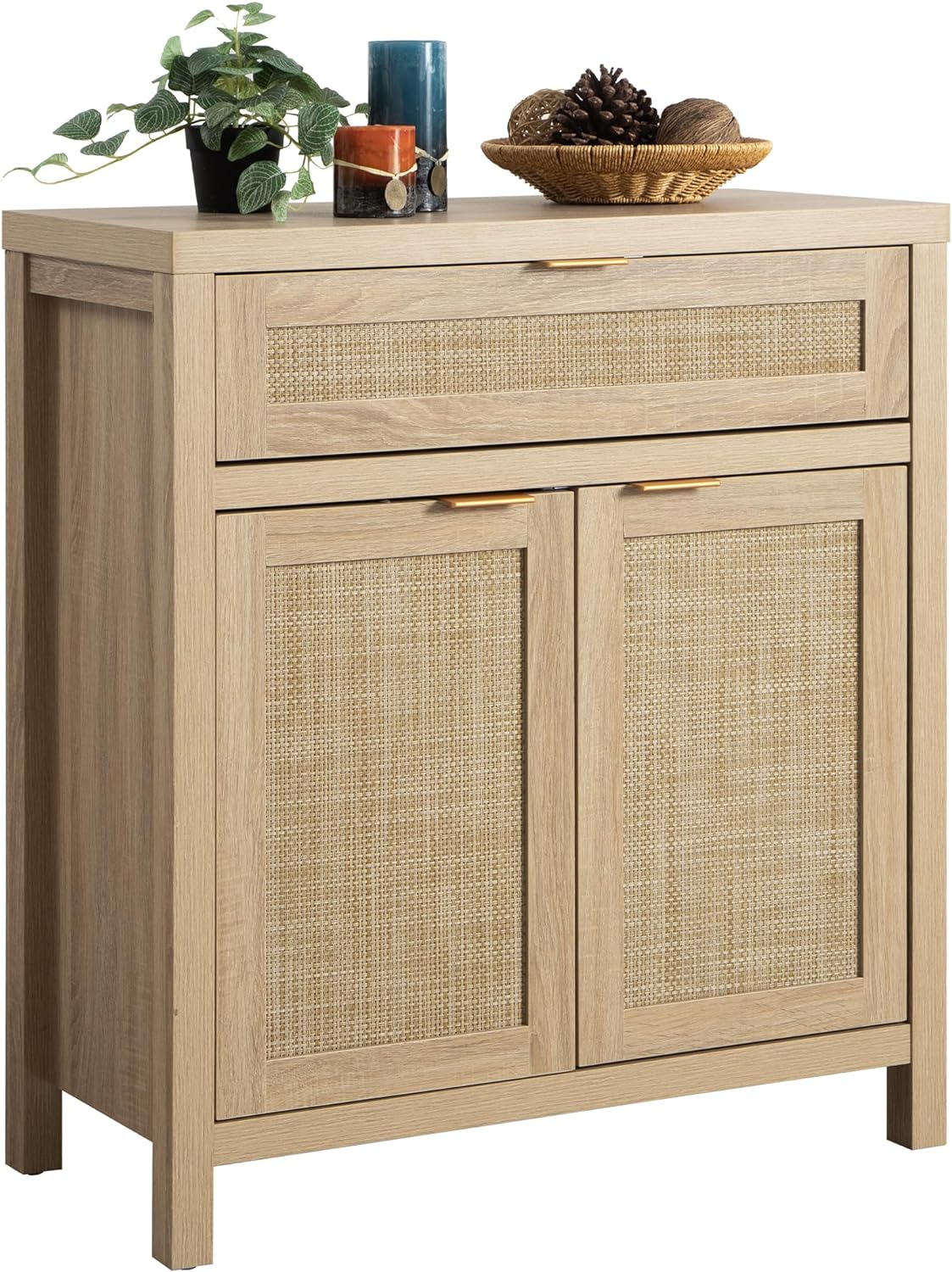 SICOTAS Sideboard Buffet Storage Cabinet, Rattan Accent Cabinet with Doors and Drawer, Boho Credenzas Buffet Table Console Coffee Bar Cabinet for Entryway Living Room, Natural