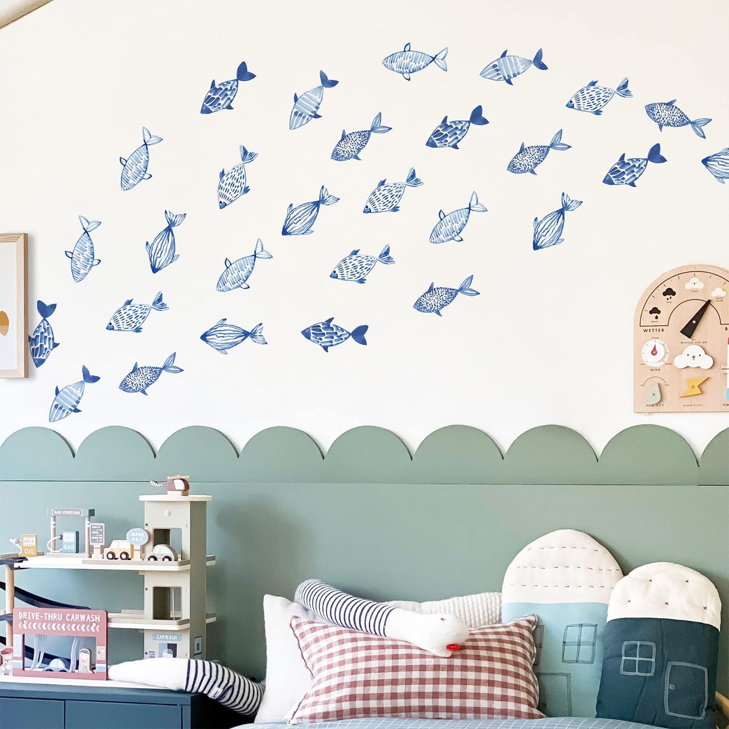 Under The Sea Wall Decals Peel and Stick, Vinyl Ocean Fish Wall Stickers for Kids Bedroom Playroom Decals, Wall Art Sticker Decor for Nursery Classroom Bathroom, Blue Fish