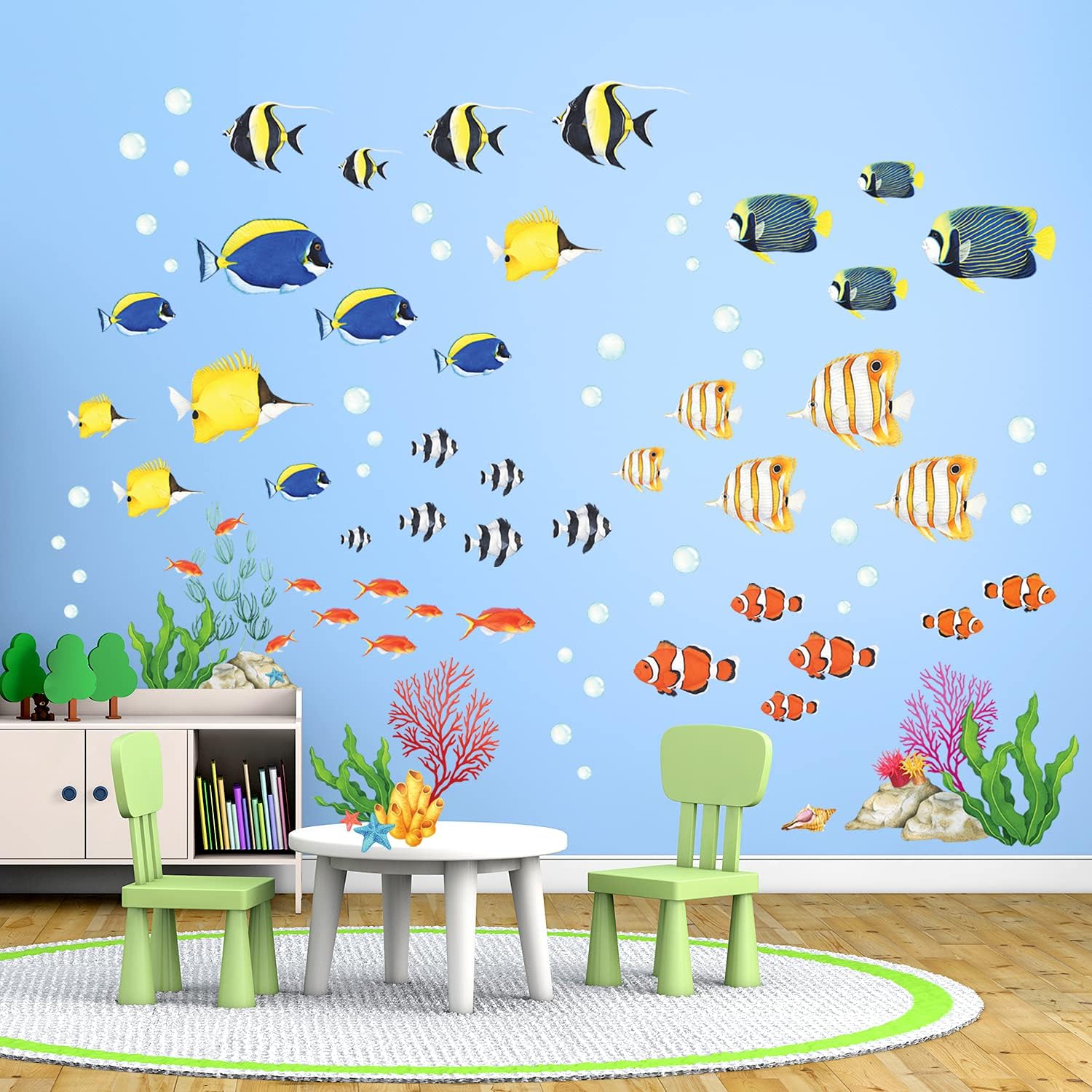 DECOWALL DW-2001 Watercolour Tropical Fish Kids Wall Stickers Decals Peel and Stick Removable Wall Stickers for Kids Under The sea Ocean Nursery Bedroom Living Room dcor