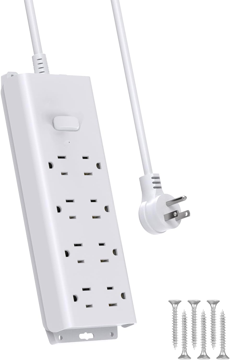 Power Strip Surge Protector, 8 AC Outlets Mountable Power Strip with 5FT Extension Cord, Flat Plug Wall Mount Charging Station for Home Office School Dorm Room Essentials, White (6 Screws Included)