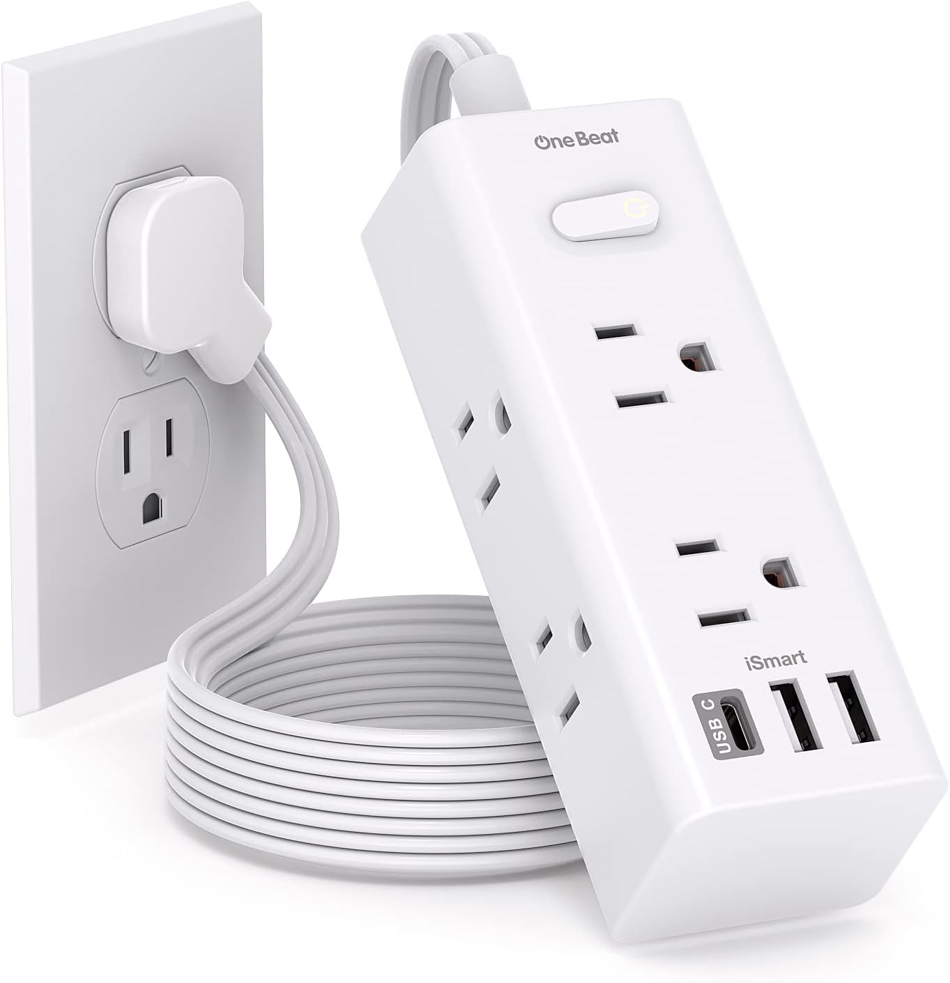 Flat Extension Cord, Plug Power Strip with 6 Outlets 3 USB Ports (1 USB C) with No Surge Protection, Wall Mount Outlet Extender for Office Dorm Room, Cruise Travel Essentials