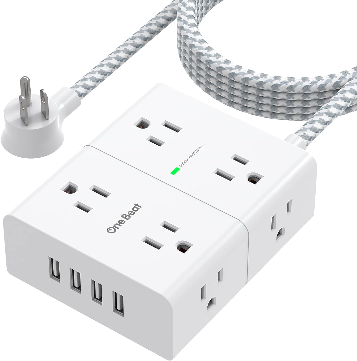 Extension Cord 10 Ft, Surge Protector Power Strip - 8 Widely Outlets 4 USB Ports 10 Ft Long Cord, Flat Plug, Wall Mount, 3-Side Outlet Extender Overload Protect for Home Office, ETL