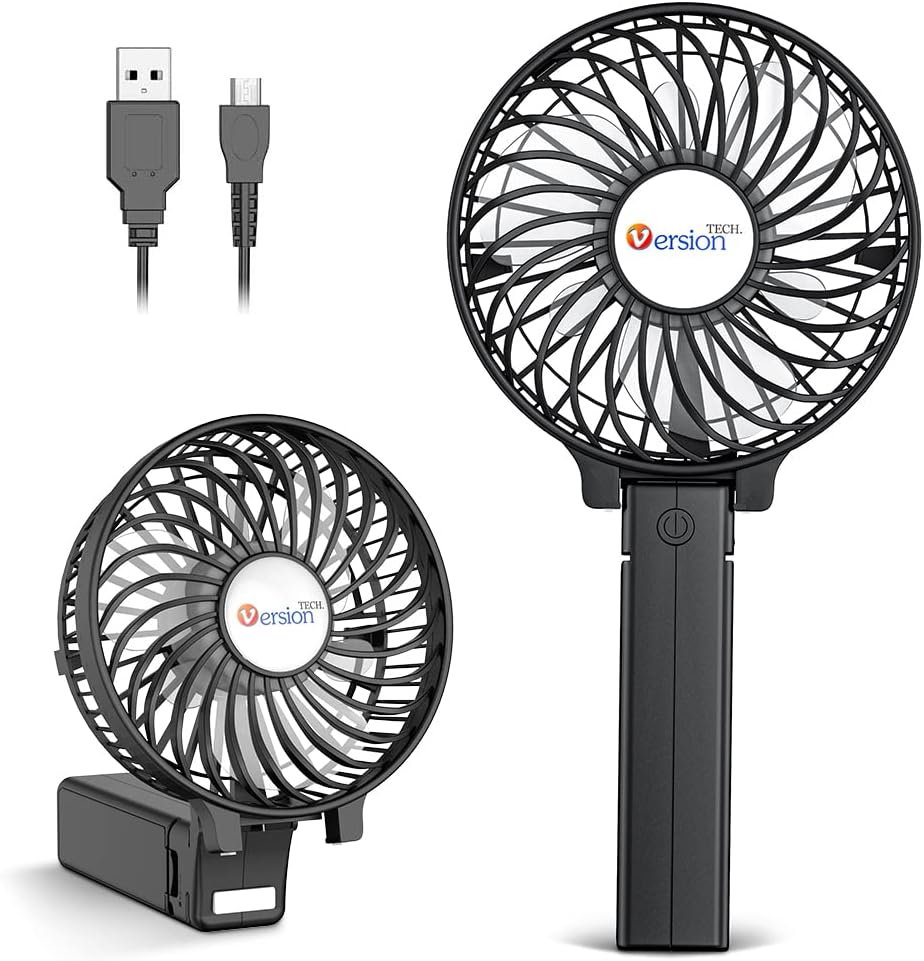 VersionTECH. Mini Handheld Fan, USB Desk Fan, Small Personal Portable Table Fan with USB Rechargeable Battery Operated Cooling Folding Electric Fan for Travel Office Room Household Black